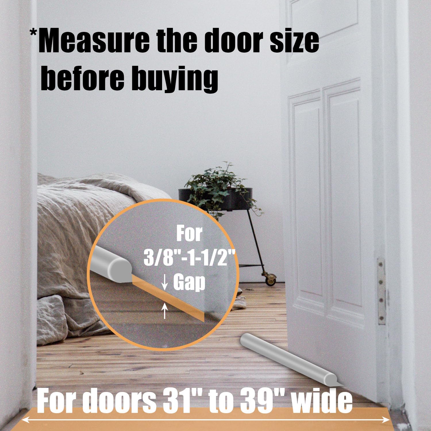 Sutekus Under Door Draft Stopper Adjustable Door Sweep Weather Stripping Noise Dust Blocker for 30" to 36" Wide Doors, Grey