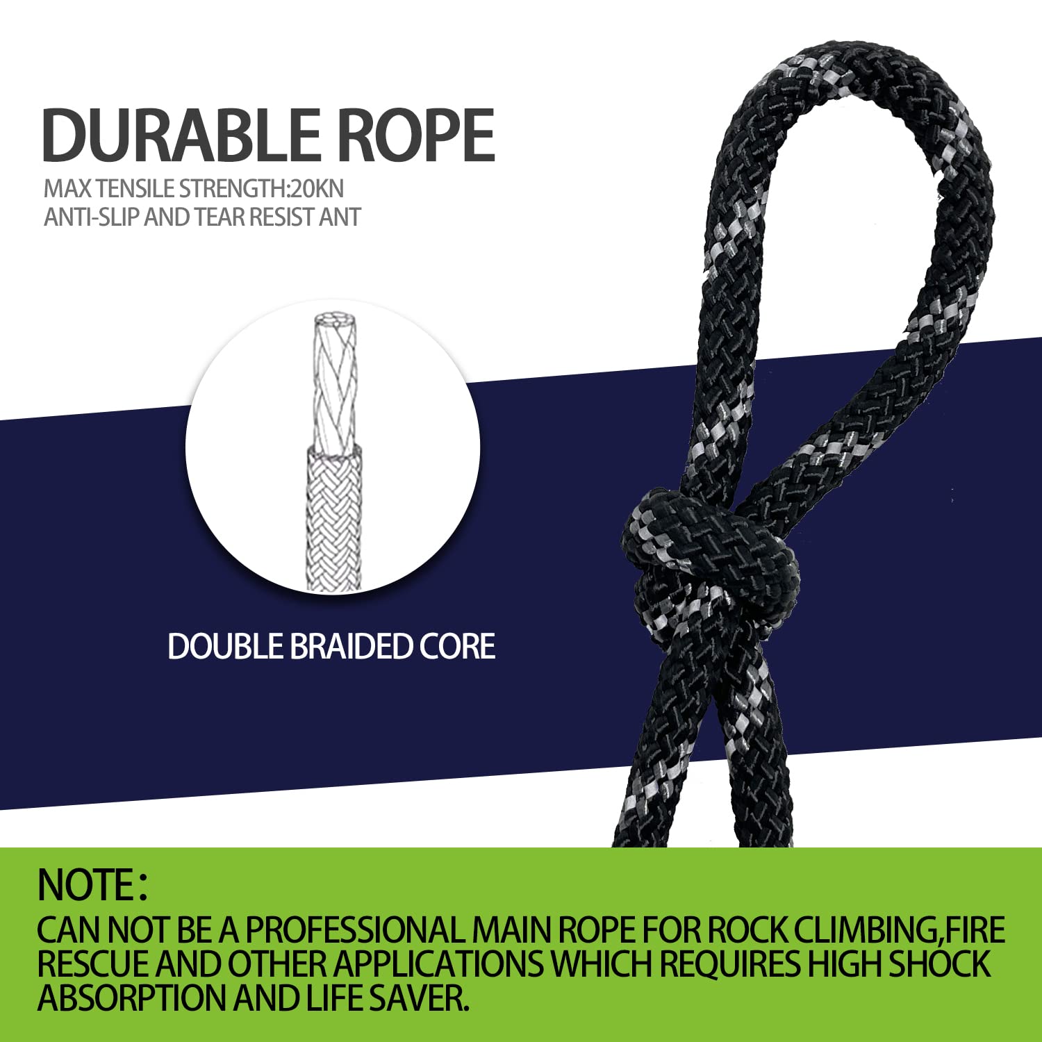 Sutekus 5/16" Accessory Cord Rope High Strength Utility Paracord 8mm Reflective Paracord Hiking Fishing Packaging 130FT (Black)