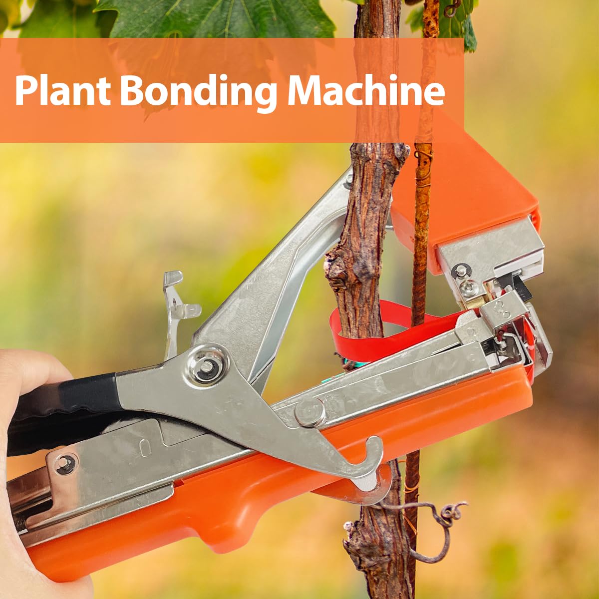Sutekus Plant Tying Machine Garden Tape Tool Including Tapes, Staples andSpare Parts, Tomatoes Peppers and Cucumbers Tape Tool Fruit Twine Tool, Orange