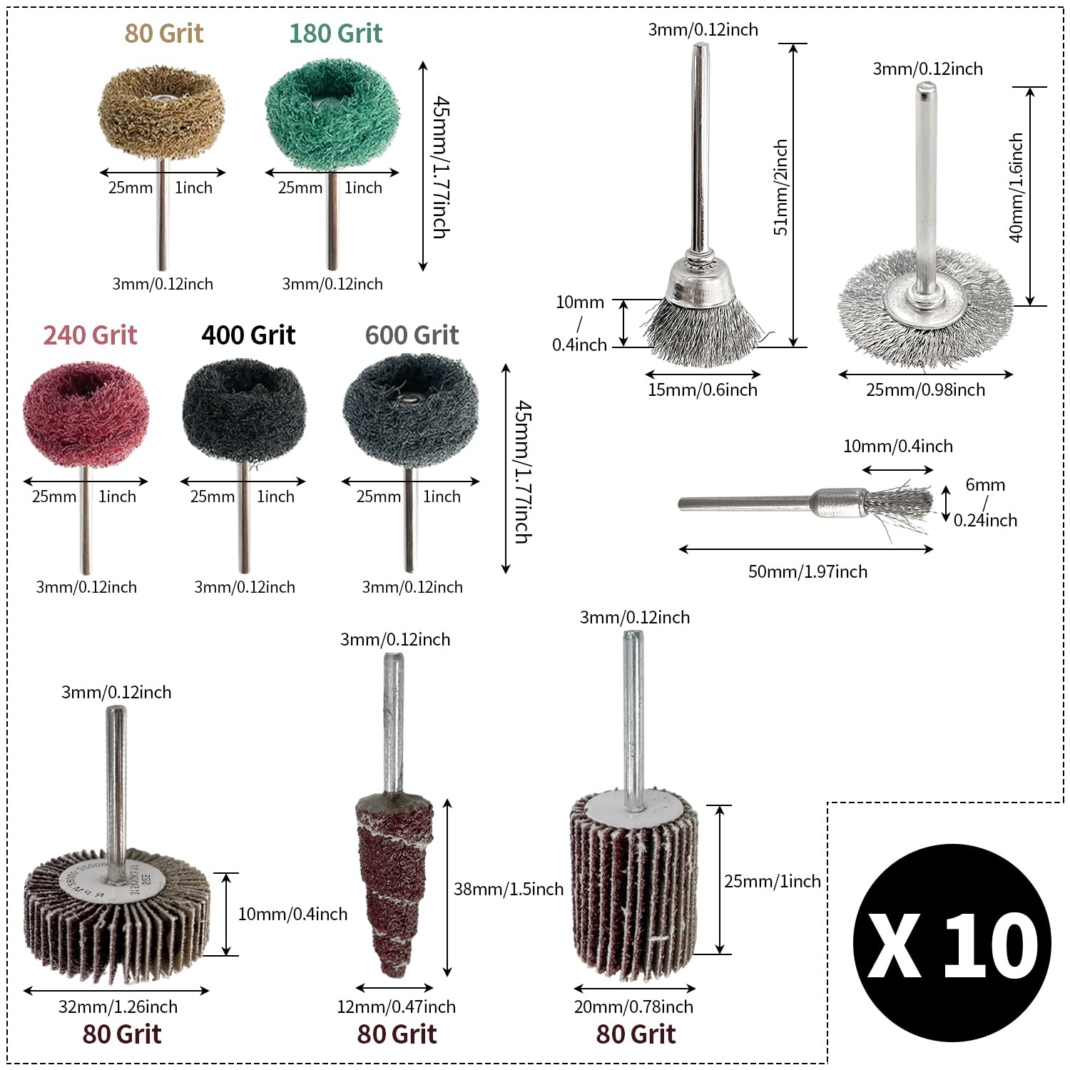 Sutekus 110pcs Buffing Wheels Set Polishing Kit with 1/8" Shank for Rotary Tools Accessories, Including Wire Buffing Wheel Brush Set, Abrasive Flap Wheel Sander and Abrasive Buffing Wheels