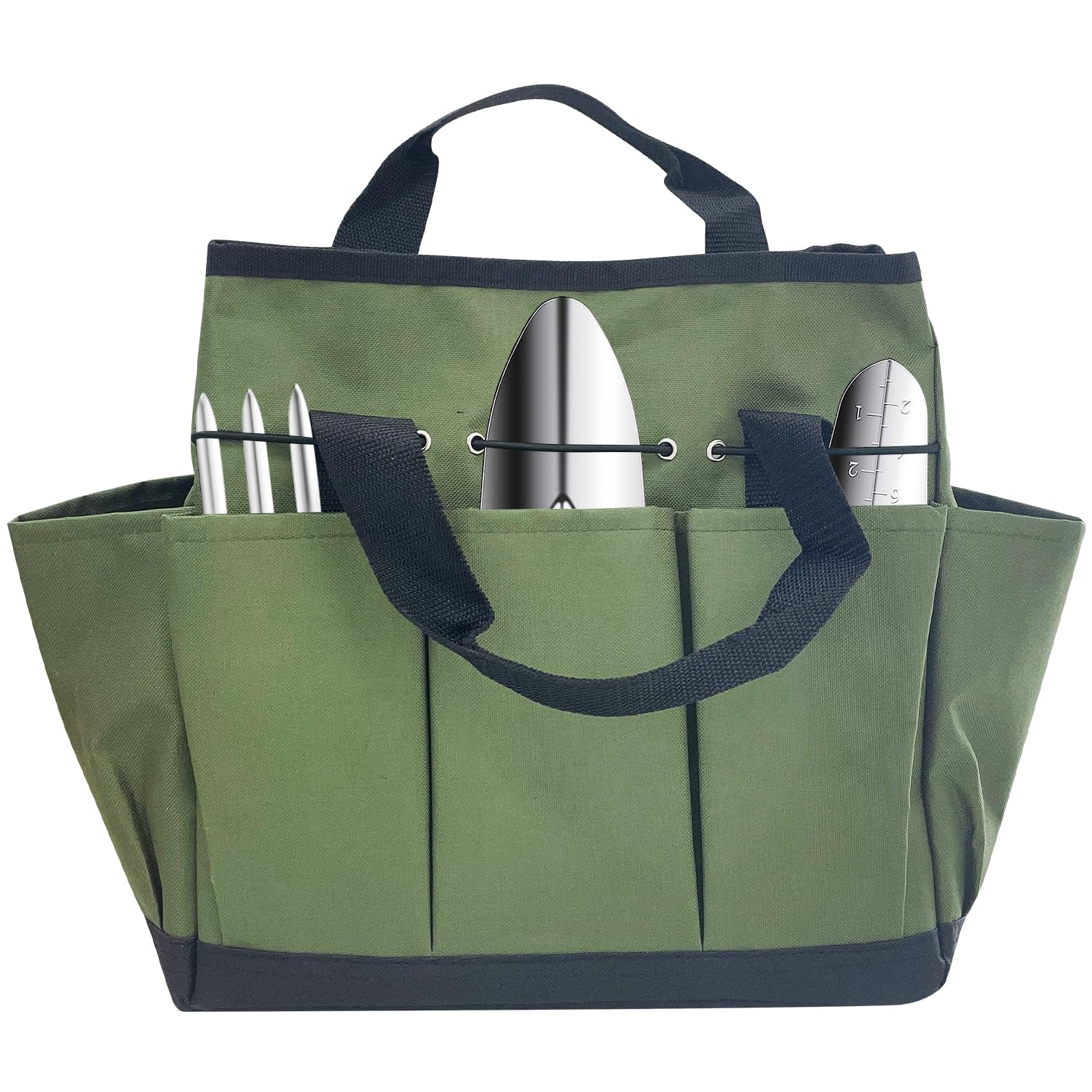 Sutekus Garden Tote Bag Tool Storage Tote Home Organizer Gardening Tool Kit Holder Heavy Duty Oxford Gardening Tool Bag with Pockets, Green