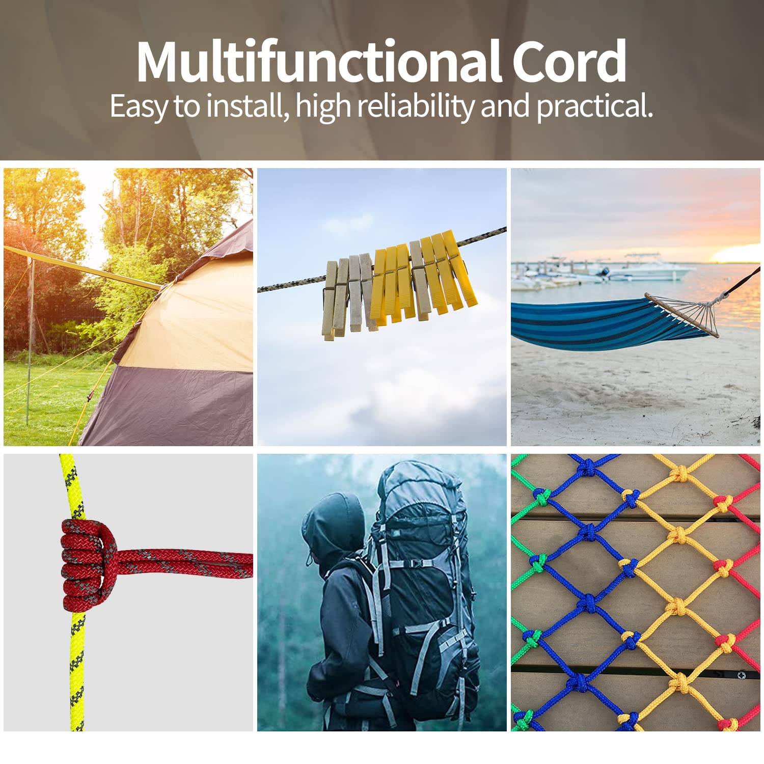 Sutekus 5/16" Accessory Cord Rope High Strength Utility Paracord 8mm Reflective Paracord Hiking Fishing Packaging 130FT (Black)