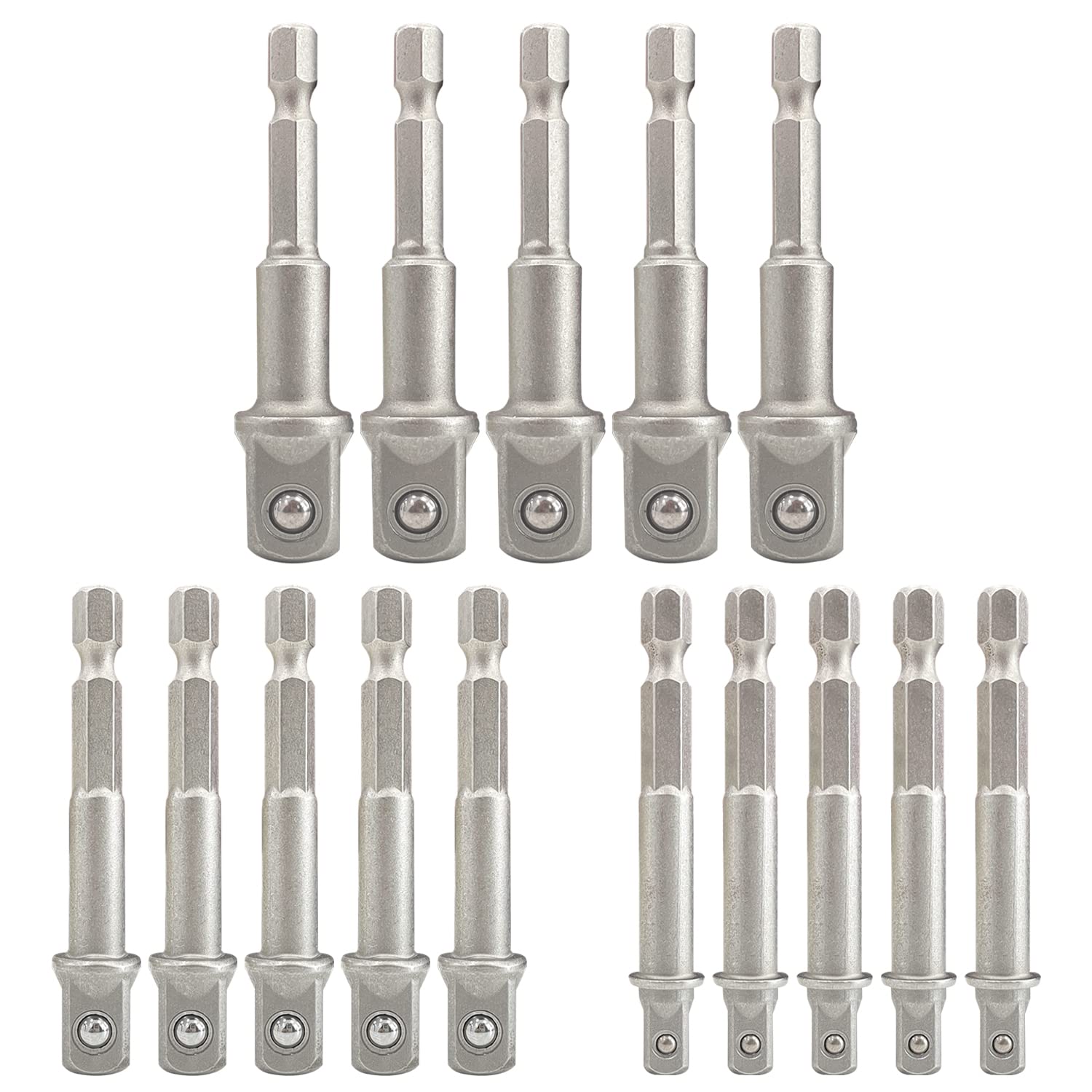 Sutekus 15Pcs Power Drill Sockets Adapter Set Impact Adapter Square Socket Bit Adapter Automotive Hex Impact Socket for Drills 1/4" 3/8" 1/2", Silver