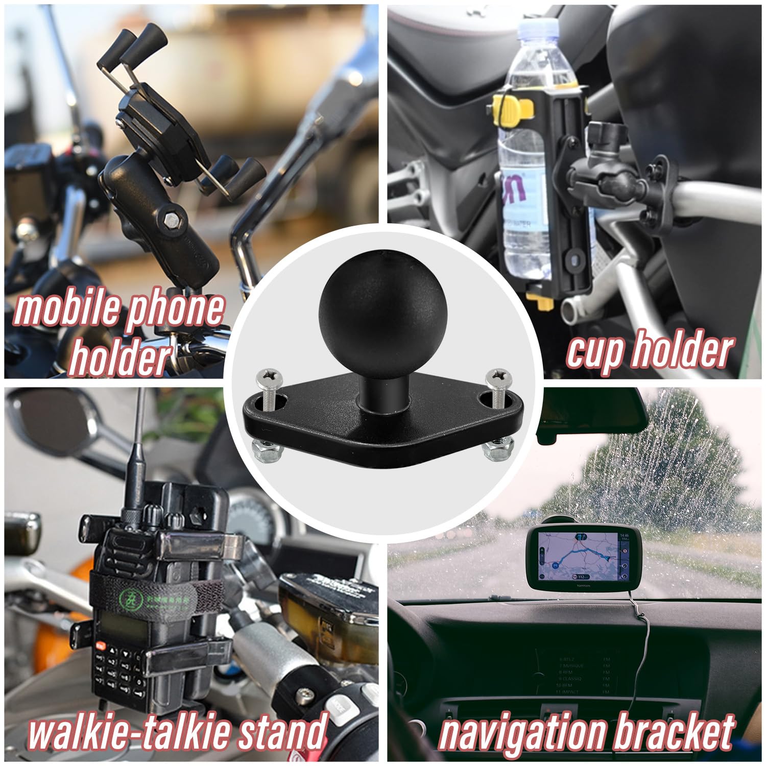 Sutekus 1" Ball Adapter with Diamond Mount Base Universal Mount Motorcycle Mount GPS Ball System Mount