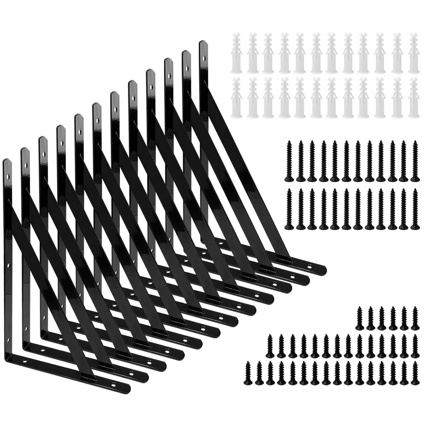 Sutekus 12" x 8" Heavy Duty Shelf Brackets with Screws Metal Shelves Supports Wall Mount Angle Brackets for Floating Shelves, 12Pack
