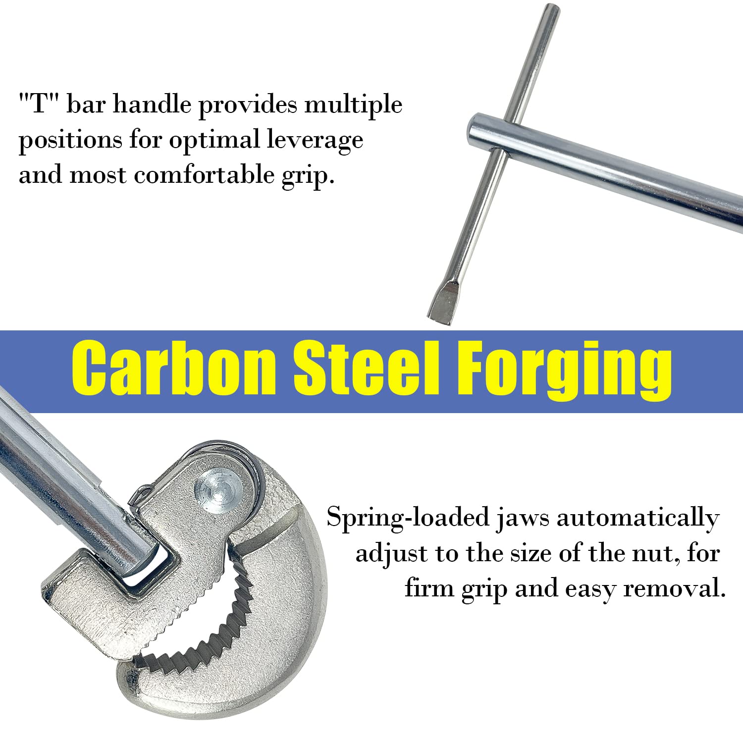Sutekus 11" Basin Wrench with 3/8'' to 1-1/4'' Capacity Jaw, Spring Loaded Pipe Wrench for Tight Space