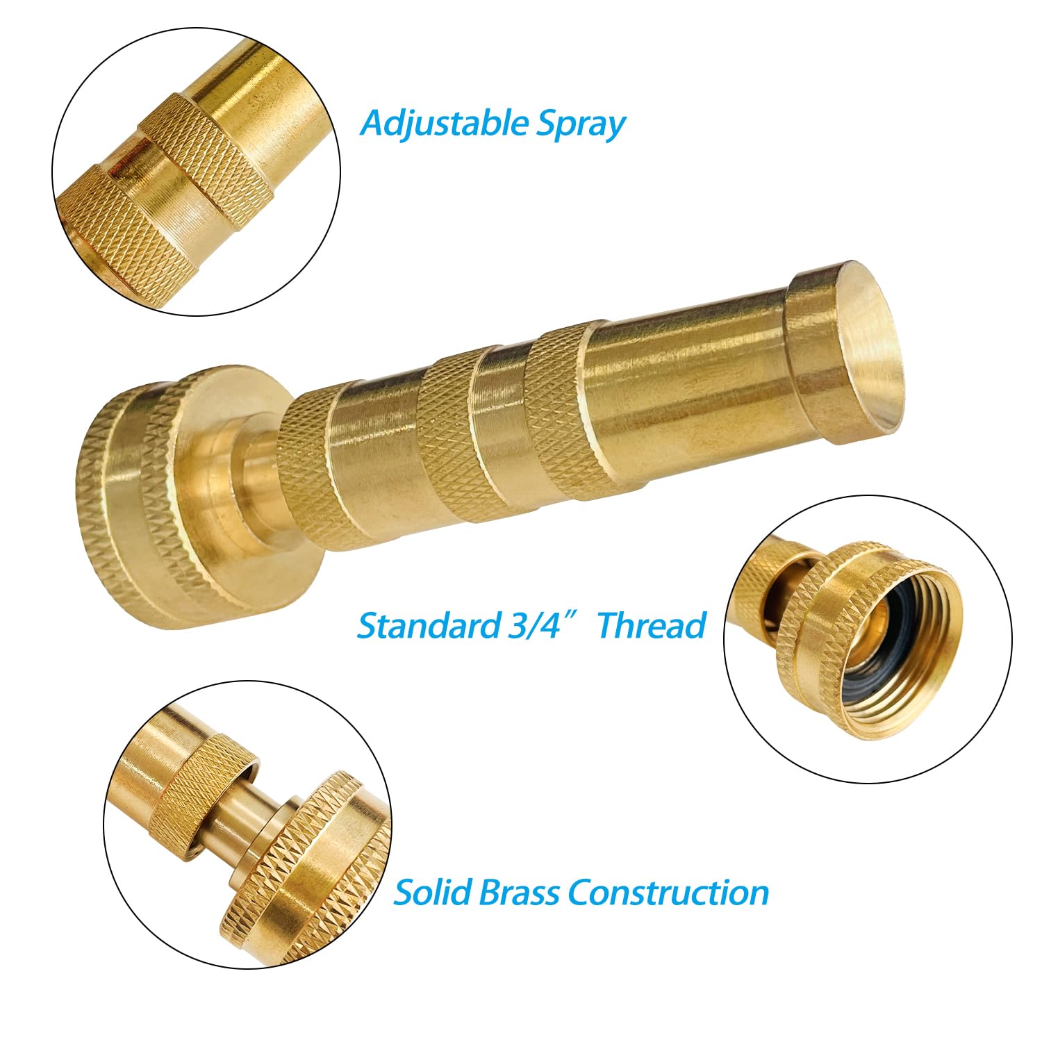 Sutekus Adjustable Twist Hose Nozzle 2Pcs Solid Brass Hose Nozzle 4" Heavy Duty Brass Garden Hose Nozzle with 10 Rubber Washers