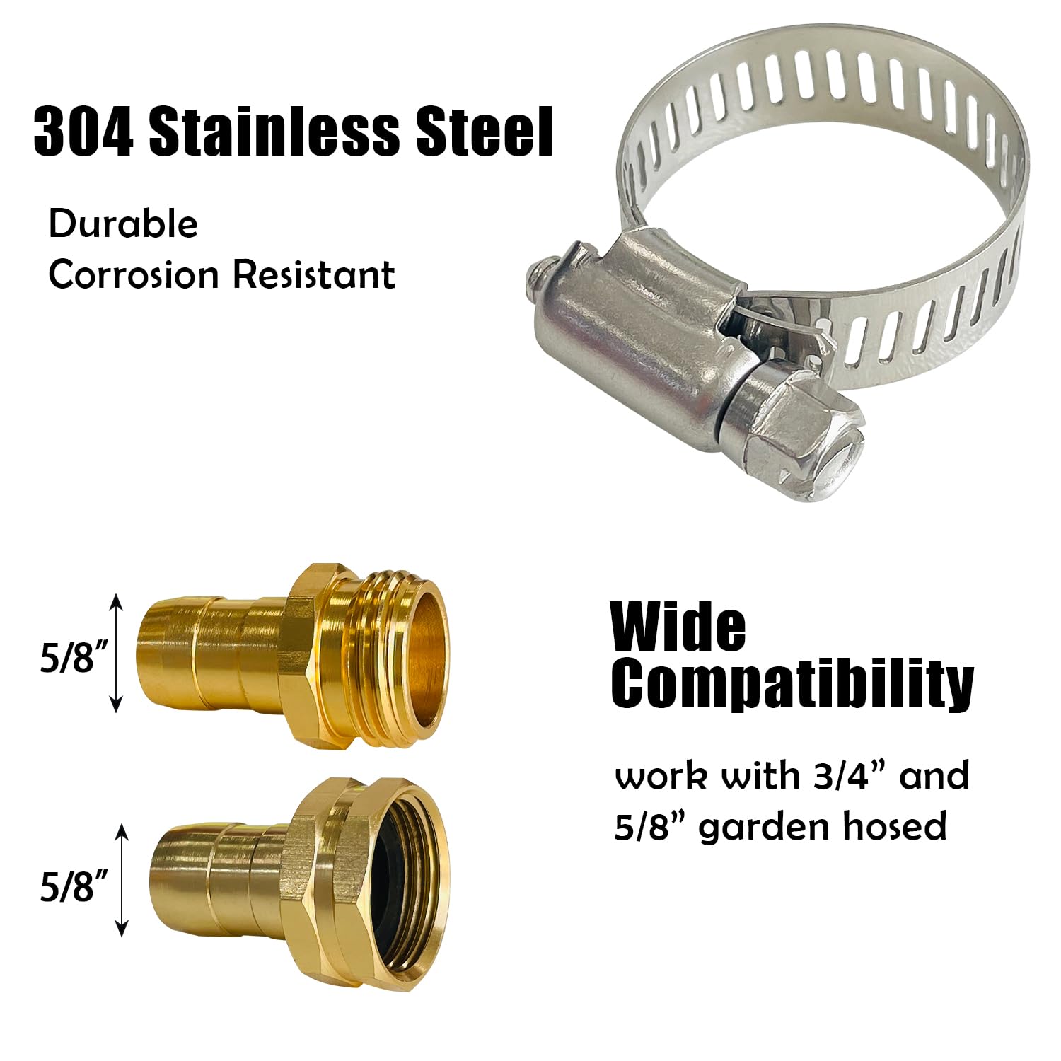 Sutekus Garden Hose Repair Kit Garden Hose Repair Connector with Clamps and Washers Male and Female Garden Hose Fittings for 3/4" or 5/8" Garden Hose, 4 Set