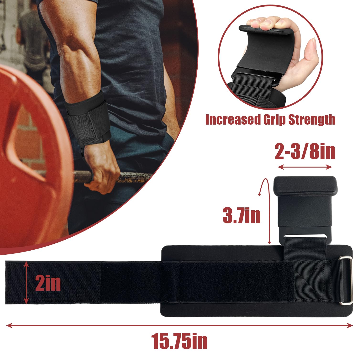 Sutekus Weight Lifting Hooks 8mm Neoprene Padded Wrist Straps Hand Grip Support for Powerlifting Weightlifting Pull Up Fitness Strength Training, 1Pair, Black