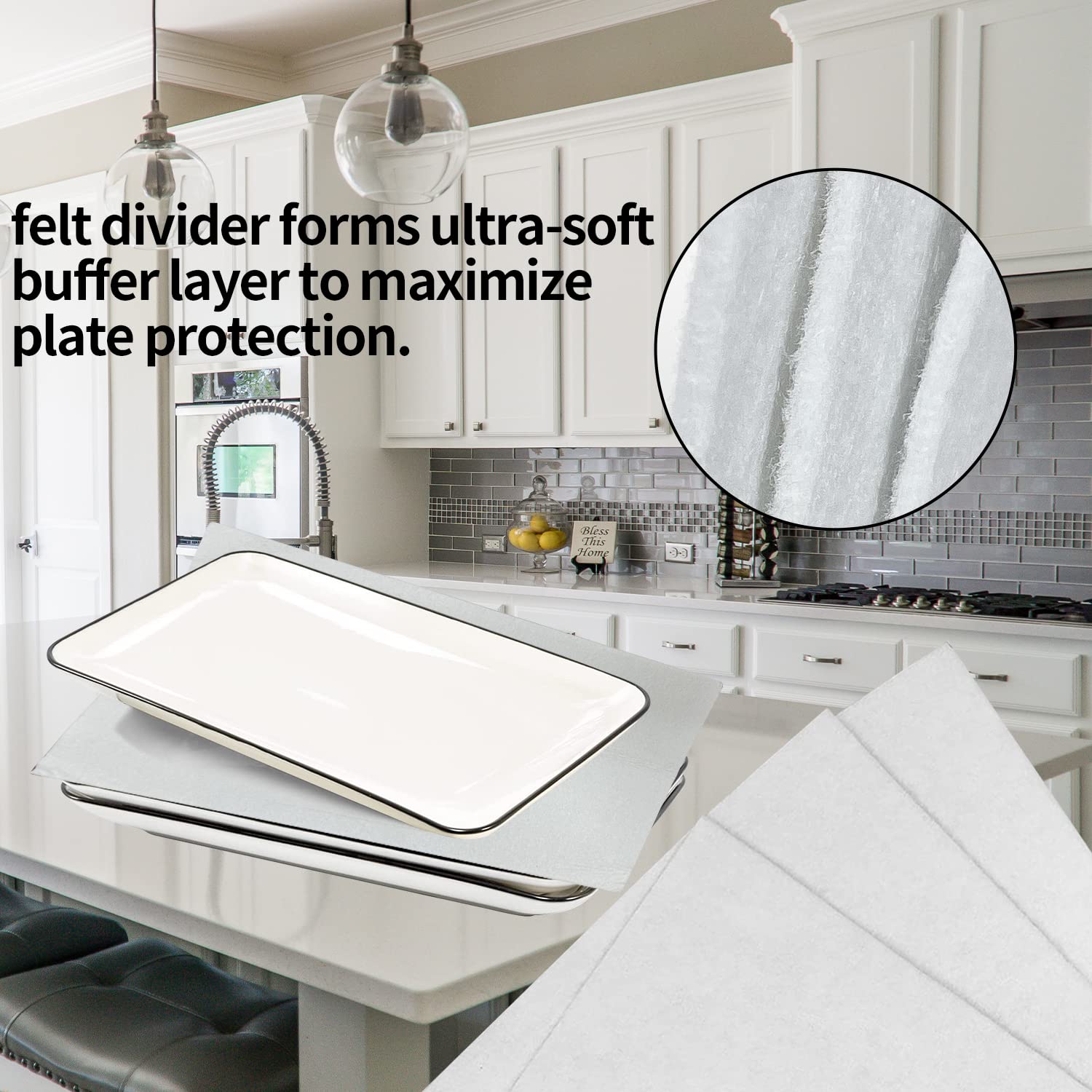 Sutekus Large Platter Storage Case, China Storage Containers for Plates Storage and Moving with Two-Way Zipper and Handles, 3 Felt Dividers Included