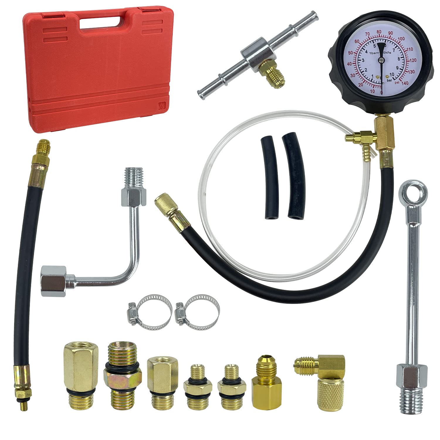 Sutekus Fuel Injection Pump Pressure Test Gauge 0-140PSI Automotive Fuel Oil Injector Tester Tool Kit Car Tools