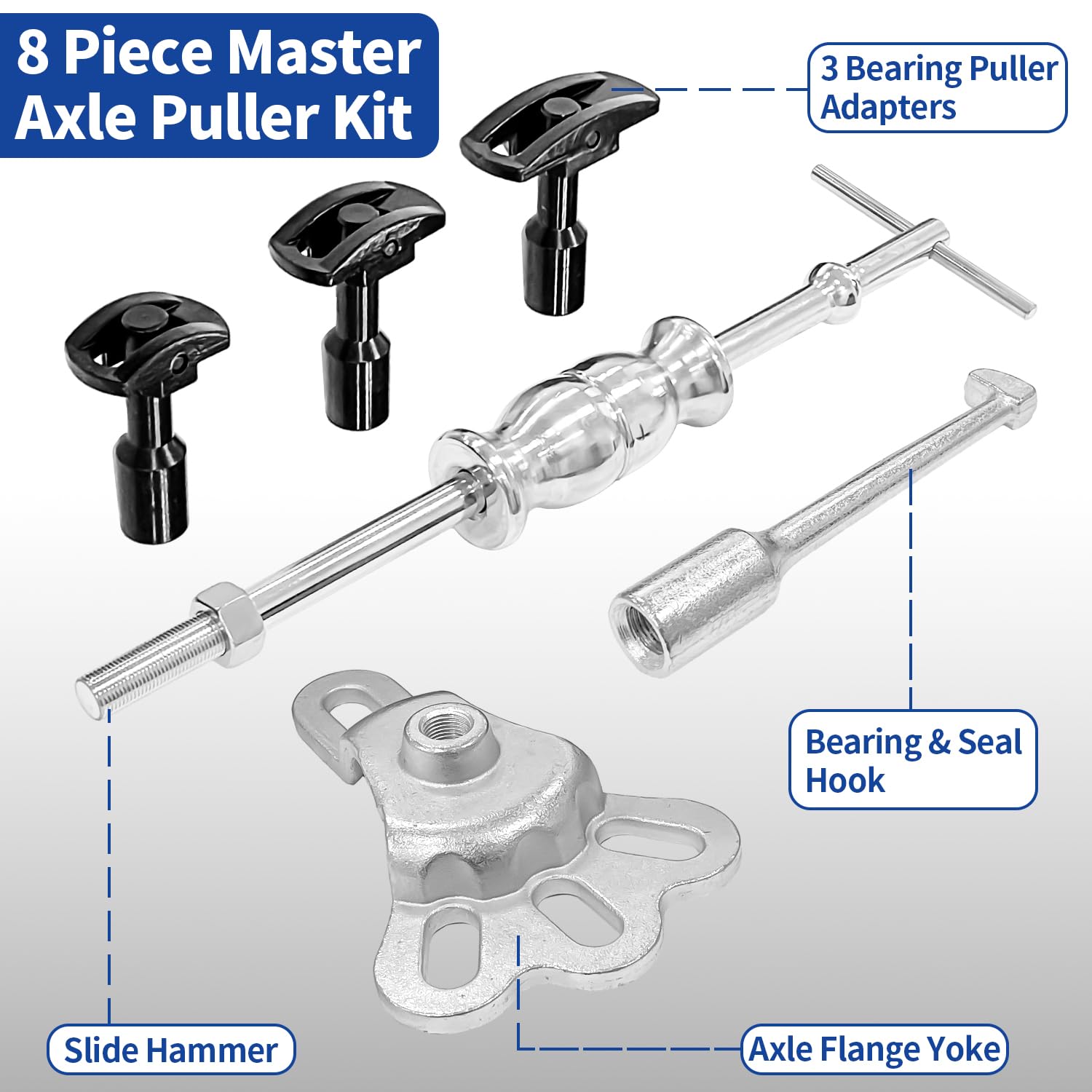 Sutekus Rear Axle Bearing Puller Tool and Slide Hammer Kit Removing Axle Seals and Bearings with 1" to 2-7/8" ID, 8PCS Vehicle Repair Kit