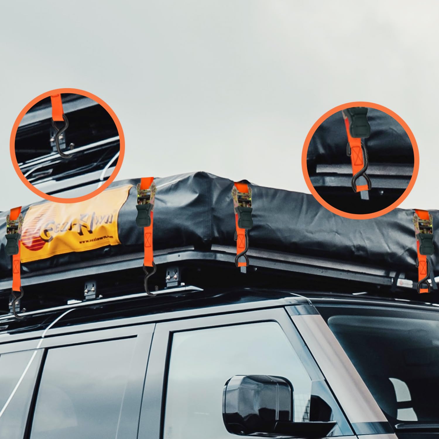 Sutekus Ratchet Strap 16FT Tie Down Straps with Coated Metal Hooks 1700 lbs Breaking Limit Logistic Cargo Straps for Moving Truck Motorcycle, Set of 8, Orange
