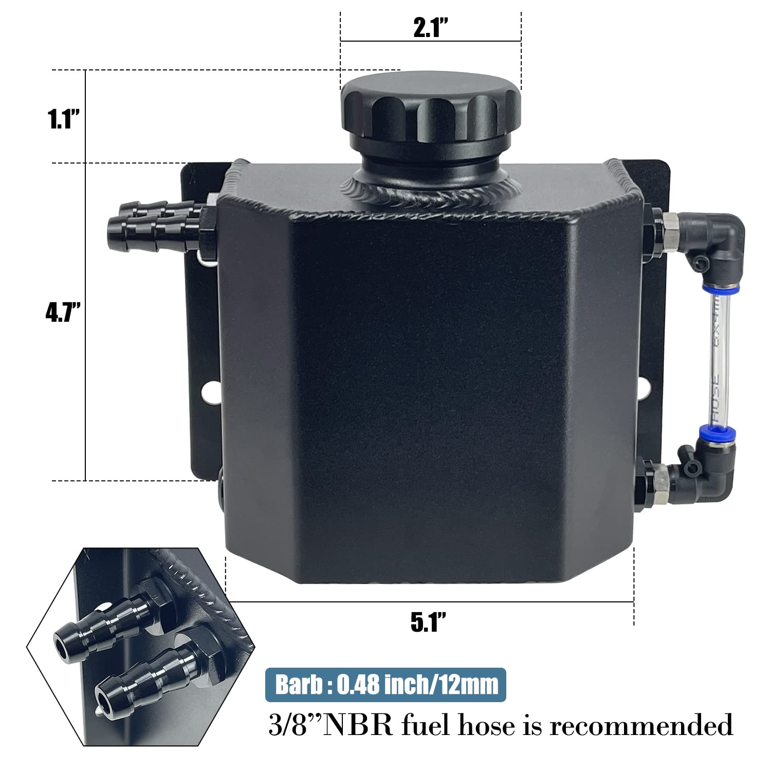 Sutekus Overflow Tank Universal Coolant Radiator Tank 1L Aluminum Coolant Reservoir Tank Expansion, Black