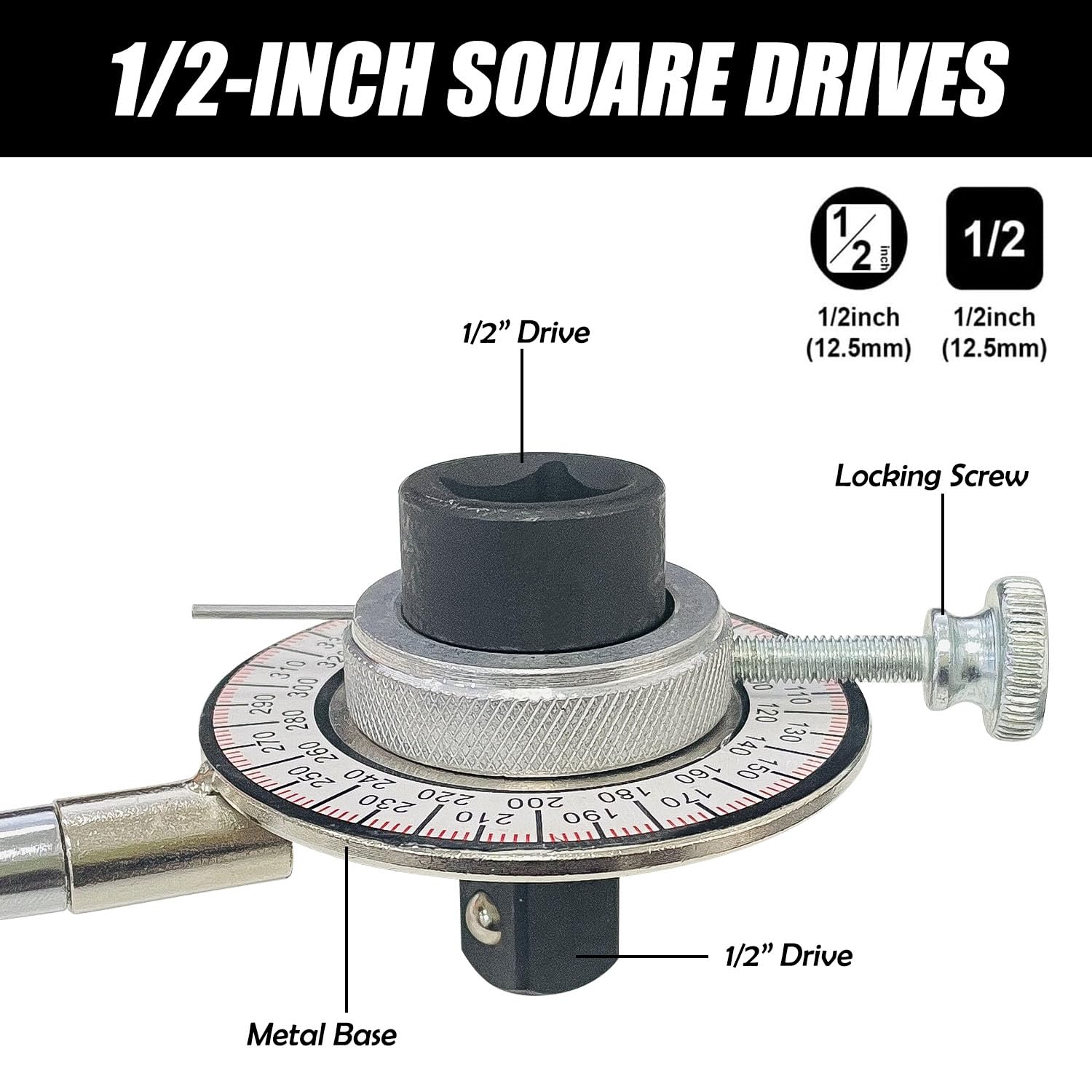 Sutekus Torque Angle Meter 1/2" Drive Wrench Angle Gauge with Flexible Clip Arm