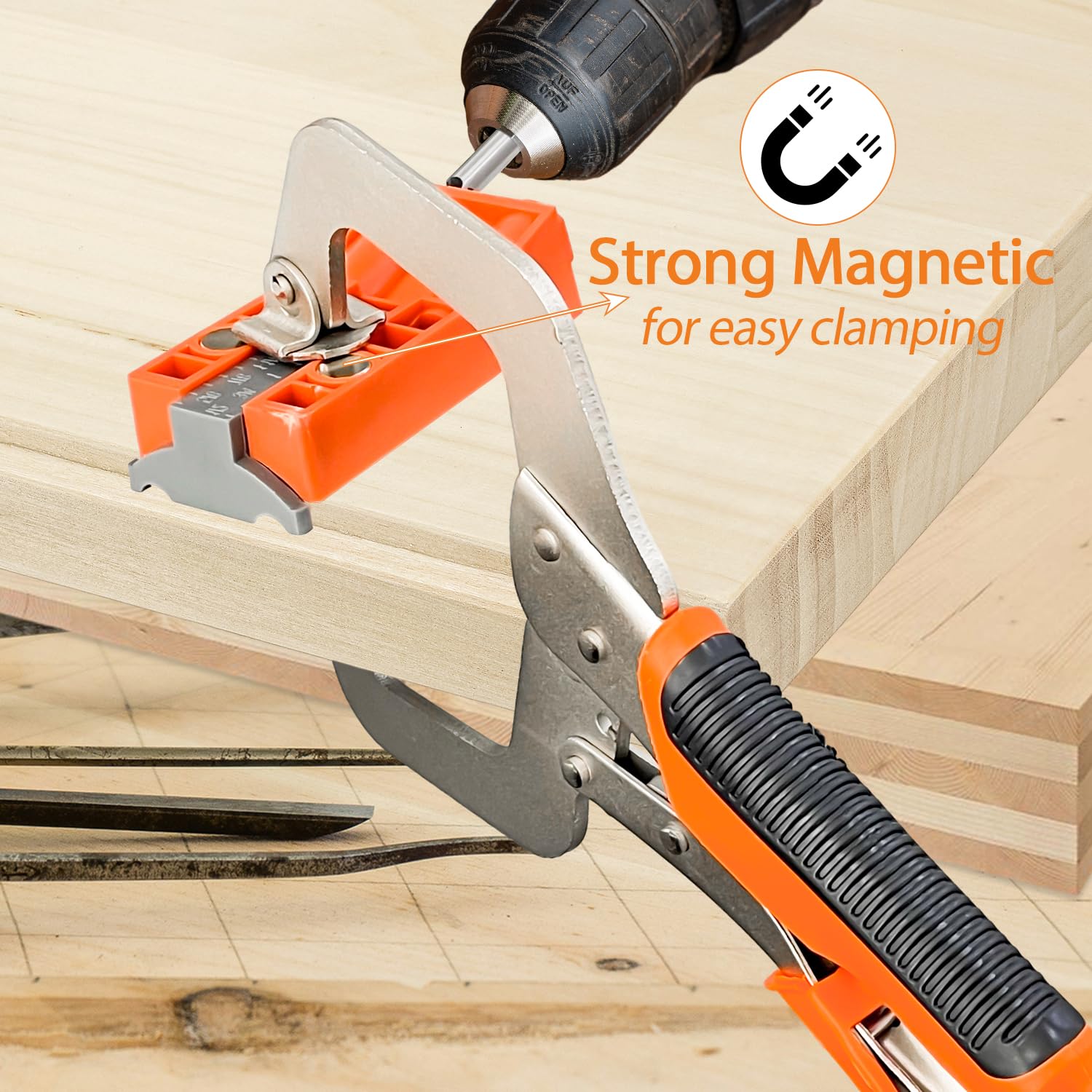 Sutekus Twin Drill Jig Kit Adjustable Pocket Hole Jig with 11 Inch Clamp, Square Driver Bit, Hex Wrench, Depth Stop Collar, Step Drill Bit, Plugs and Screws for Joinery Woodworking Carpentry