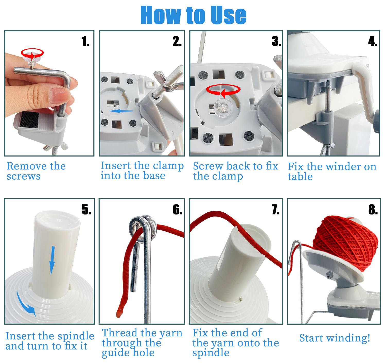 Sutekus Yarn Ball Winder Portable Yarn Winder Manual Wool Winder Holder with Tabletop Clamp for Crocheting Knitting, White and Grey