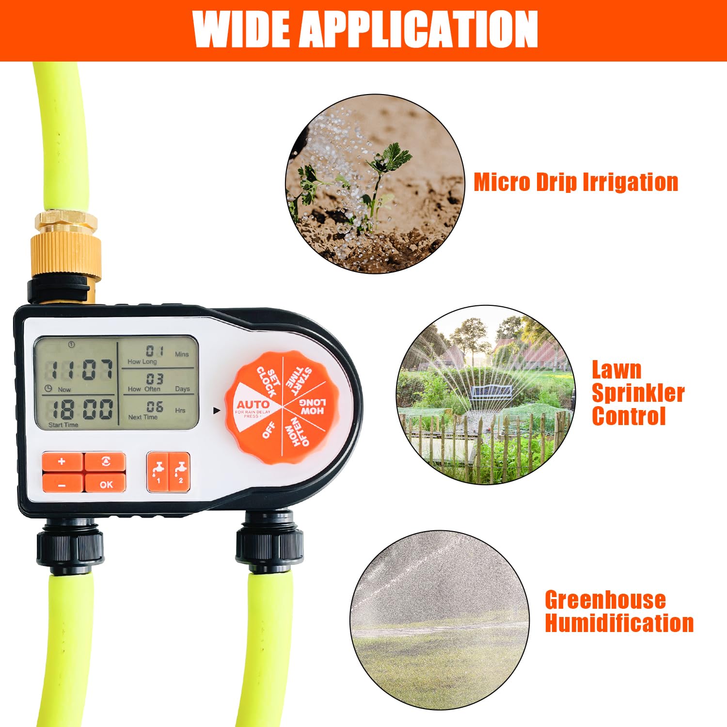 Sutekus Water Timer for Garden Hose 2 Zone Sprinkler Timer Programmable Hose Faucet Timer with Automatic Irrigation/Rain Delay/Manual Watering Setting for Garden Lawn Yard