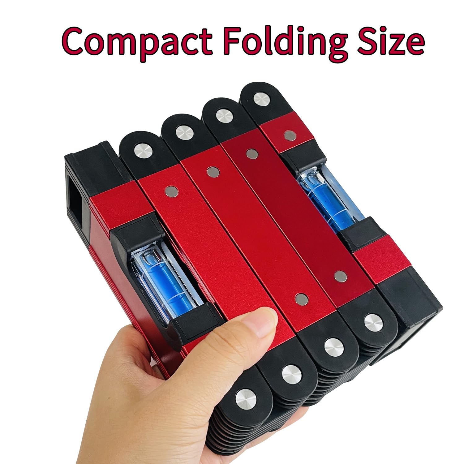 Sutekus Folding Level 5 Sections Foldable Level Aluminum Alloy Multi-Angle Measurement Tool with Level Bubbles and Powerful Magnets for Woodworking Construction