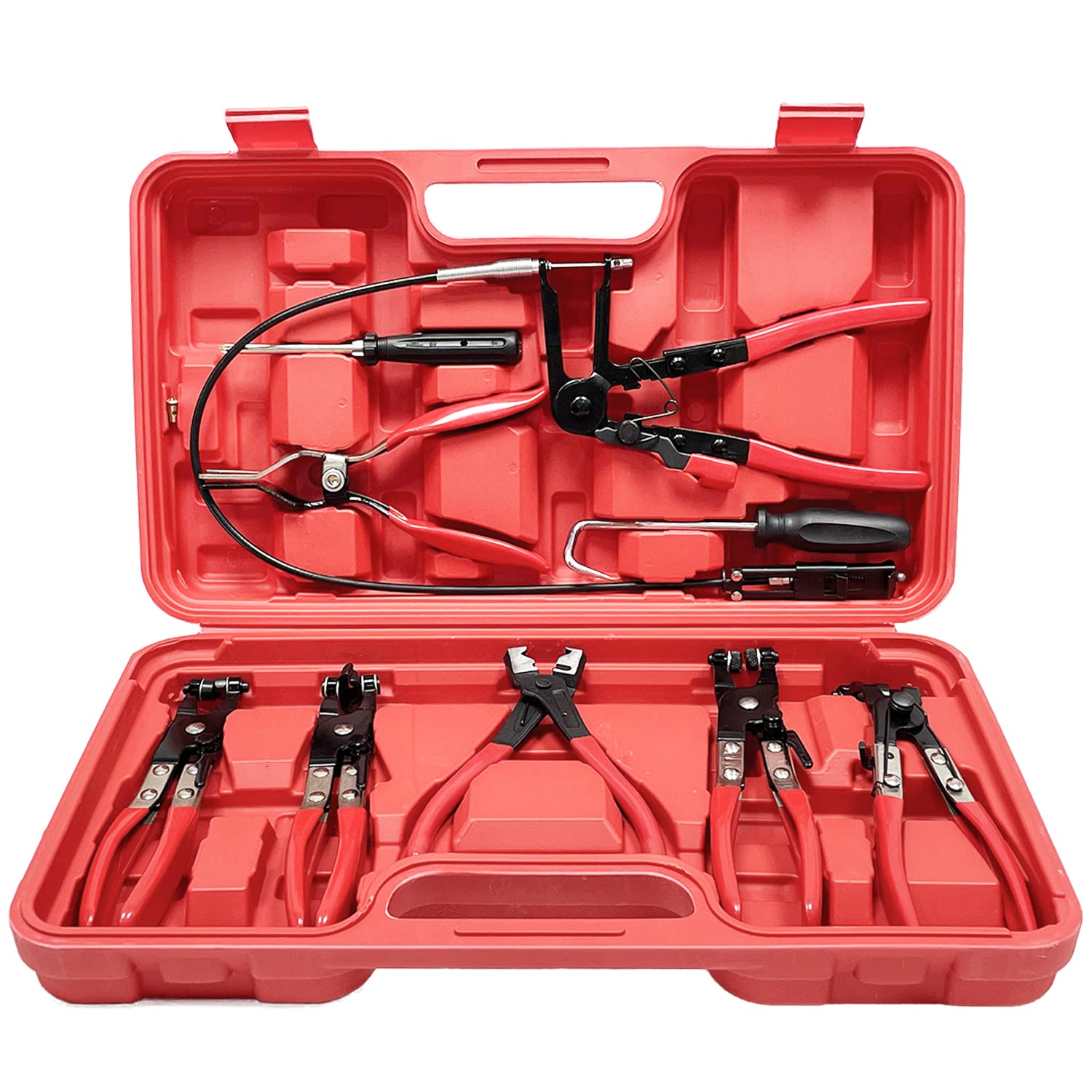 Sutekus Automotive Wire Long Reach Hose Clamp Pliers Set 9pcs Fuel Oil Water Hose Auto Tools for Clamp Removal and Installation