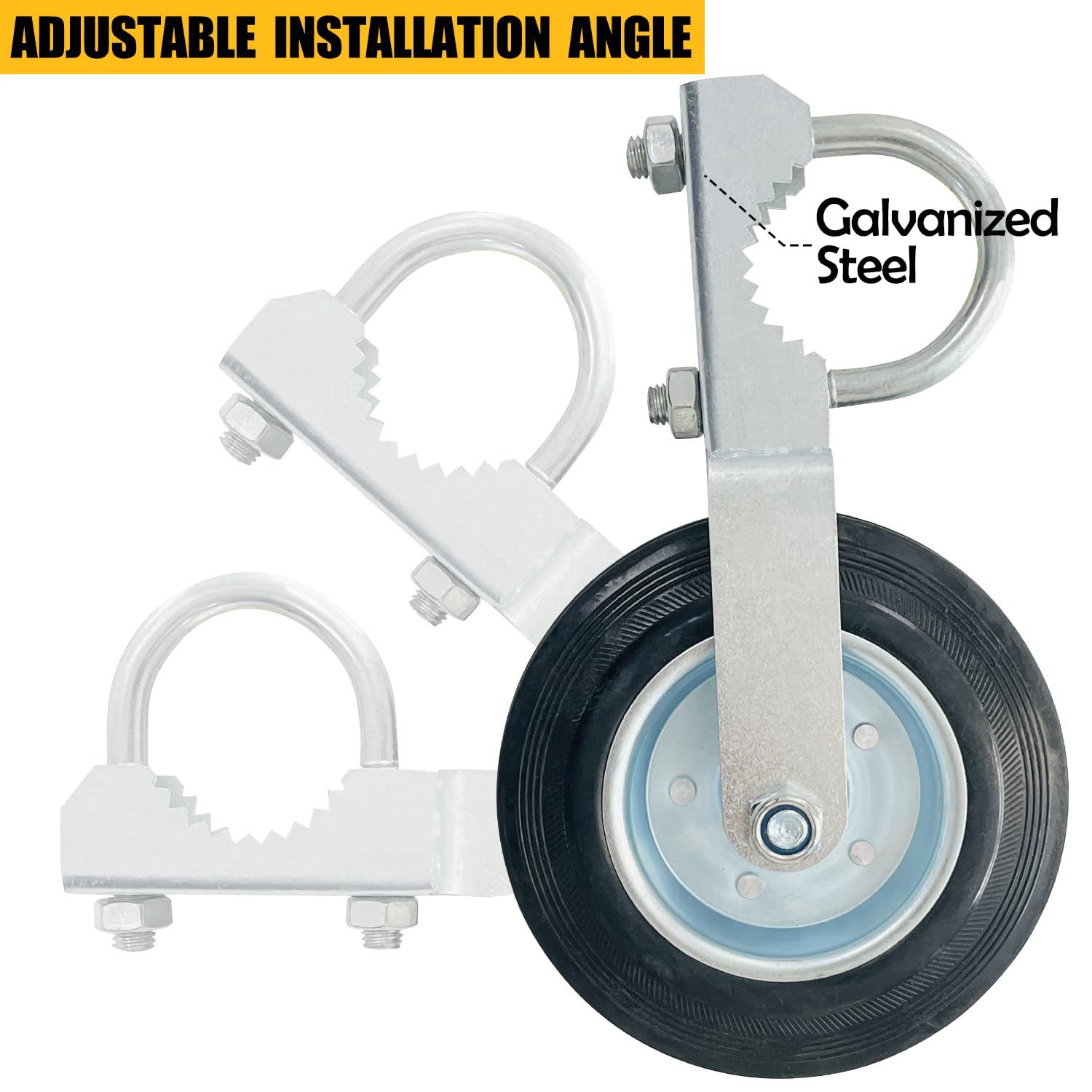 Sutekus Gate Wheel 6" Under Mount Gate Support Wheel for Farm Gates, Chain Link Fence, Metal Swing Gate with 1-5/8" Thru 2" Gate Frames, 1Pack