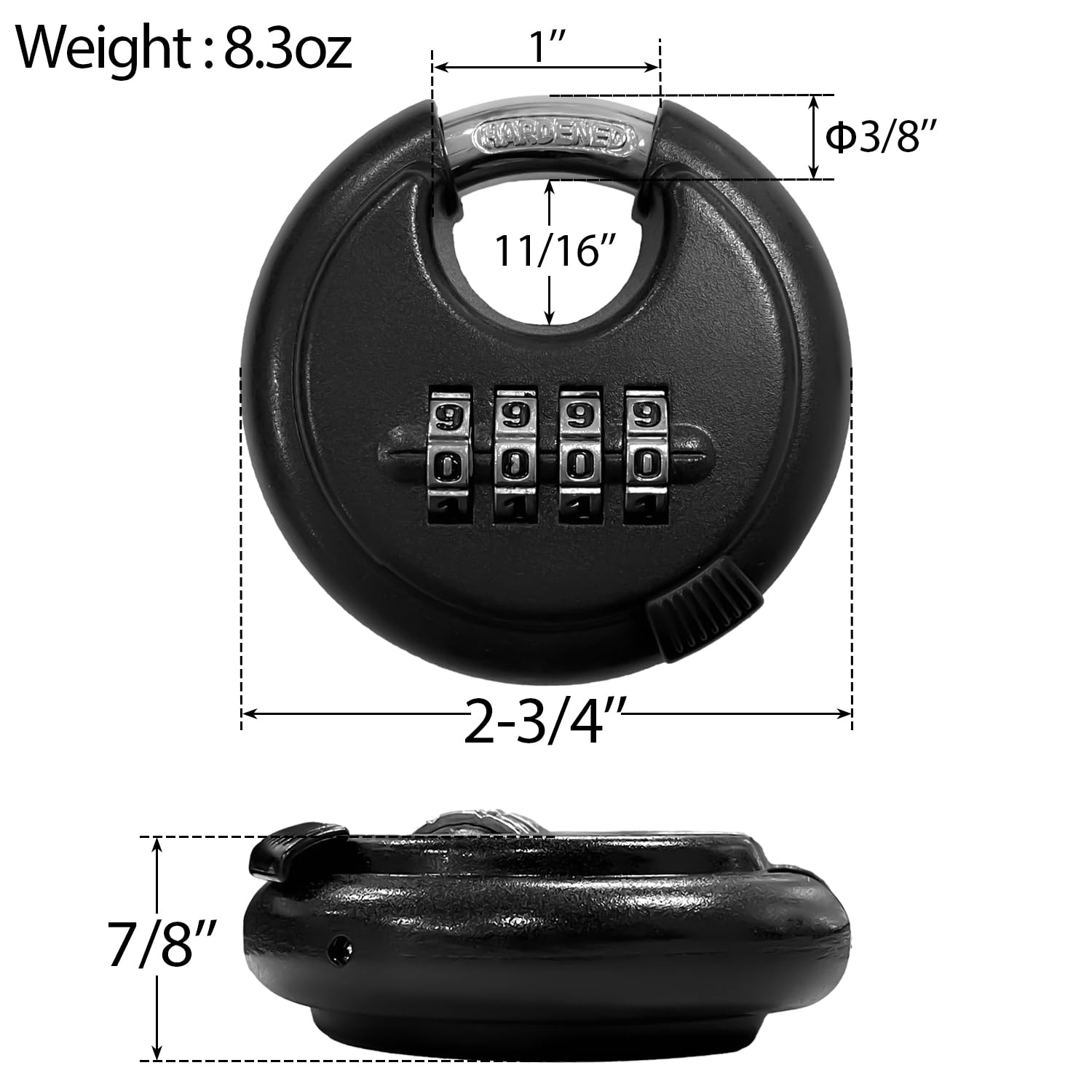 Sutekus Combination Lock 4 Digit Disc Padlock with Steel Shackle Waterproof Padlock Heavy Duty Combo Lock Round Outdoor Lock for School Gym Locker, Fence, Toolbox, Gate, Case, Hasp Storage, Black