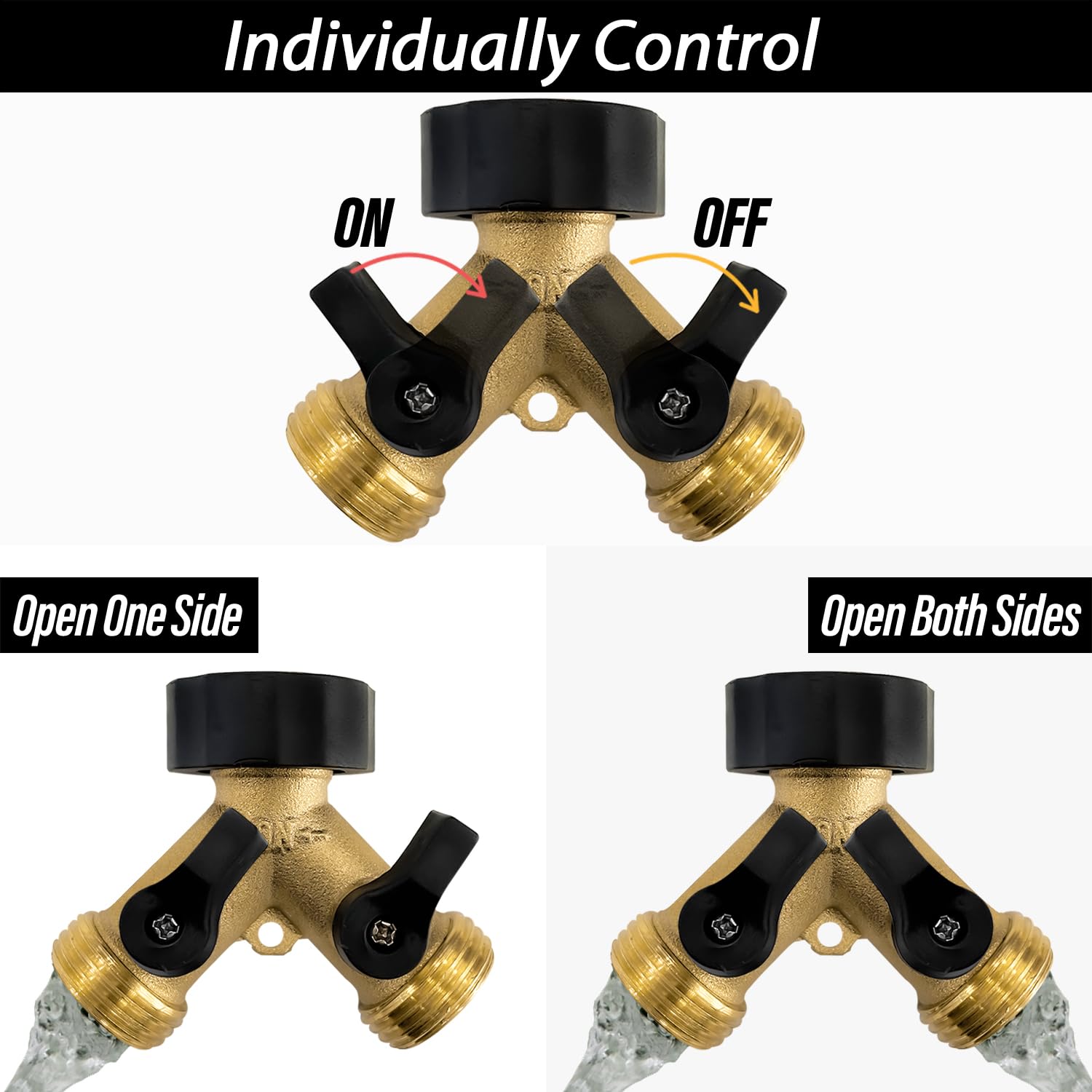 Sutekus Garden Hose Splitter 2 Way Garden Hose Adapter Heavy Duty Brass Y Connector with 2 Extra Rubber Washers for Outdoor Faucet