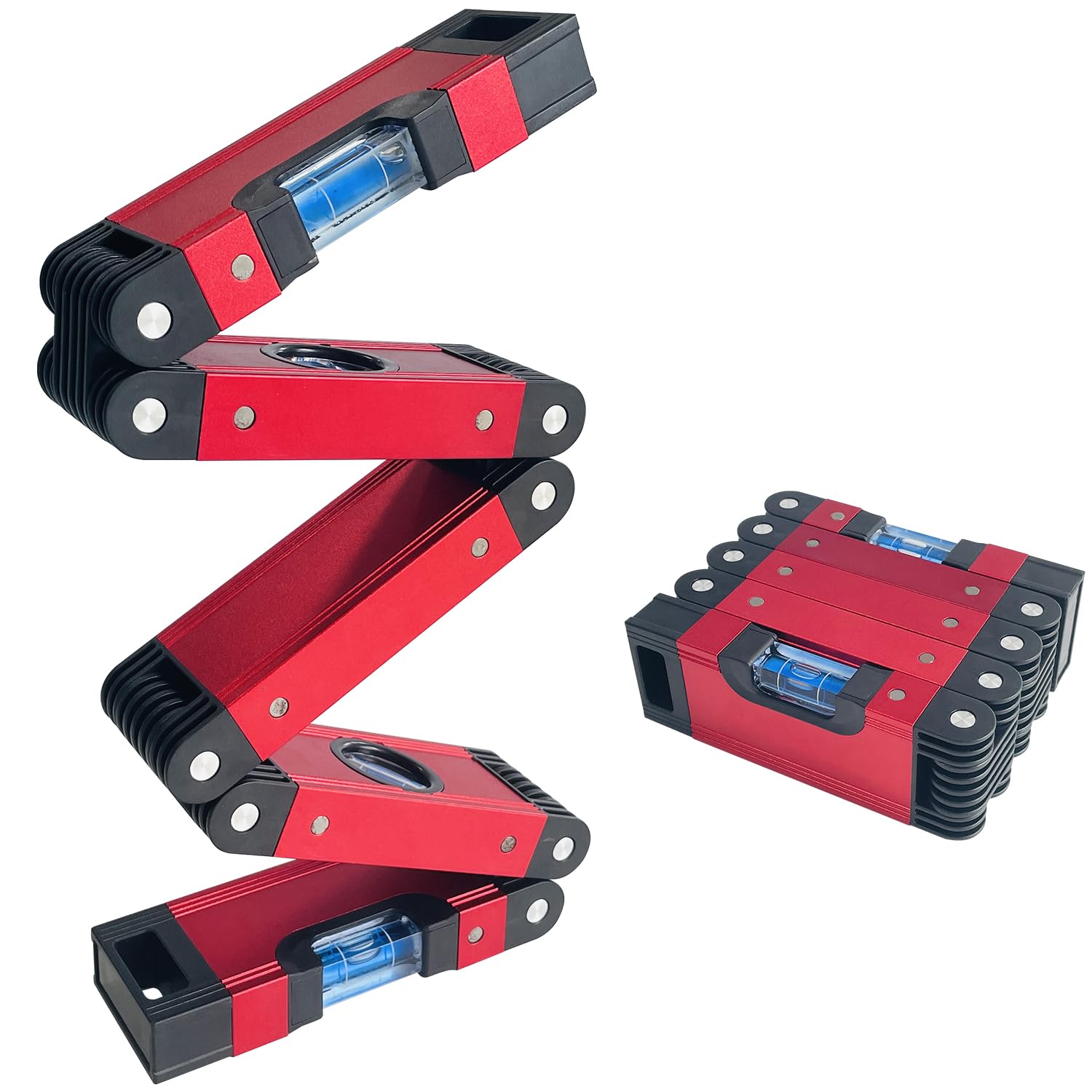 Sutekus Folding Level 5 Sections Foldable Level Aluminum Alloy Multi-Angle Measurement Tool with Level Bubbles and Powerful Magnets for Woodworking Construction