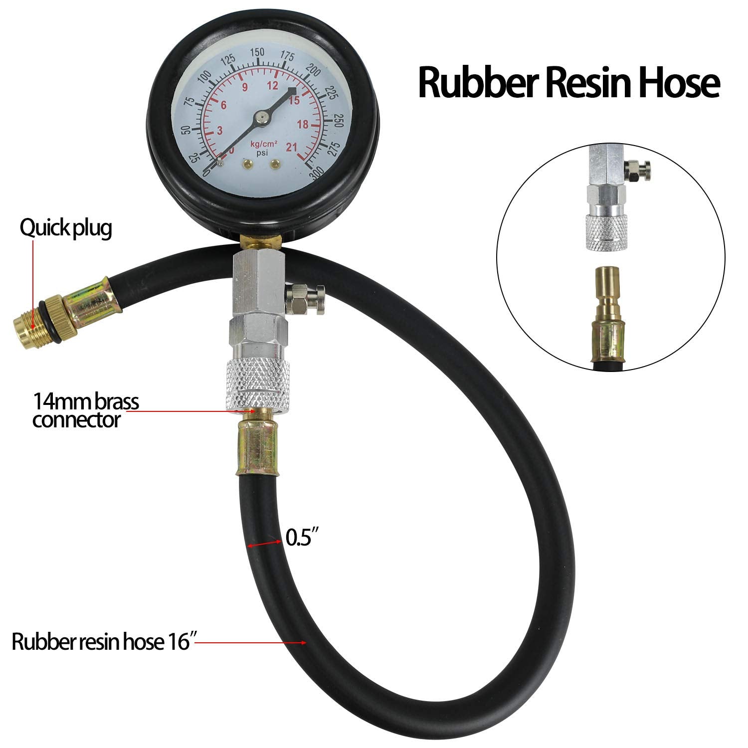 Sutekus 300PSI Engine Compression Tester Kit Cylinder Pressure Test Gauge Automotive Tool Gauge with Adapters