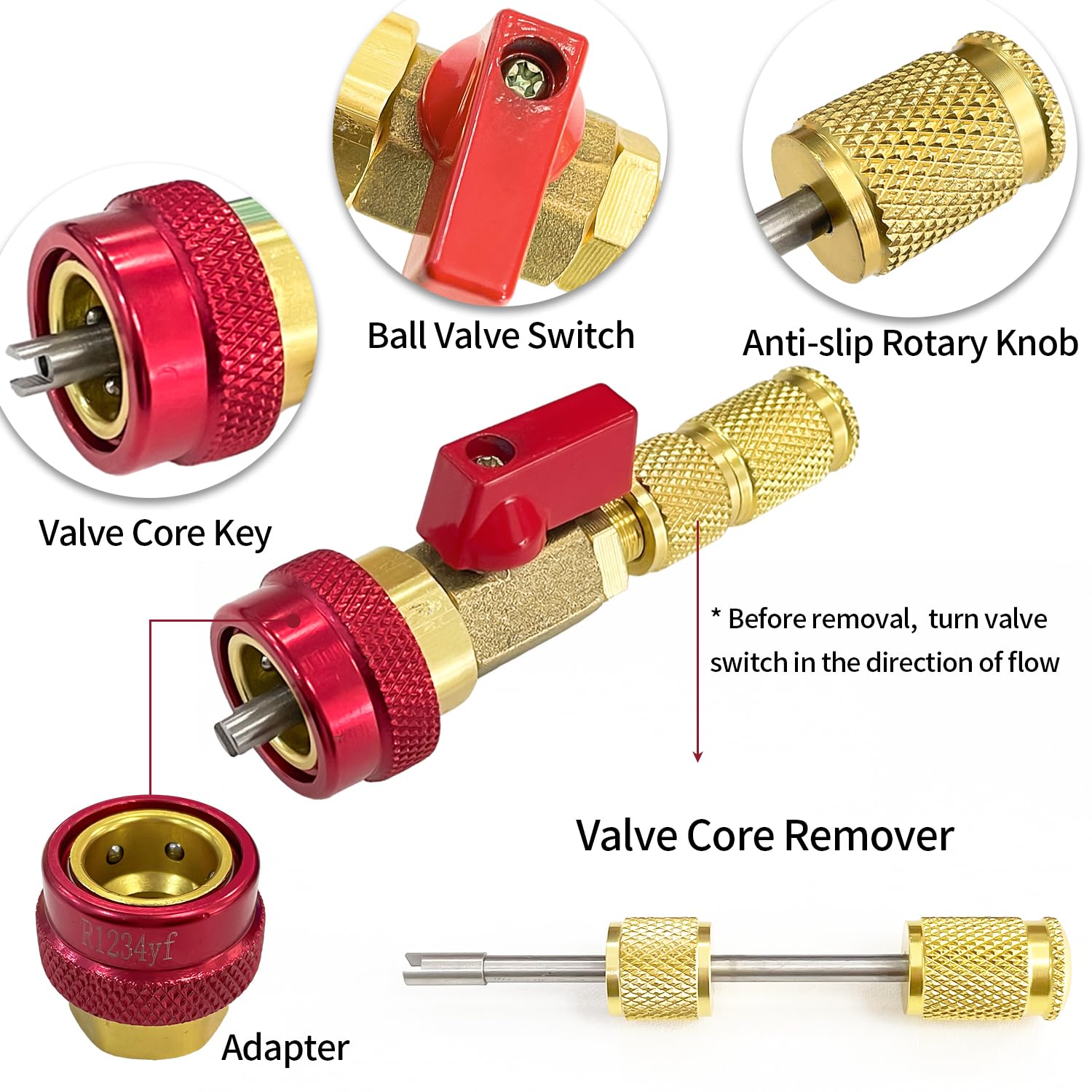 Sutekus Automotive AC Valve Core Tool R134A R1234YF Valve Core Remover and Installer Tool Set for Standard and JRA Valve Core Couplers Repair Tools