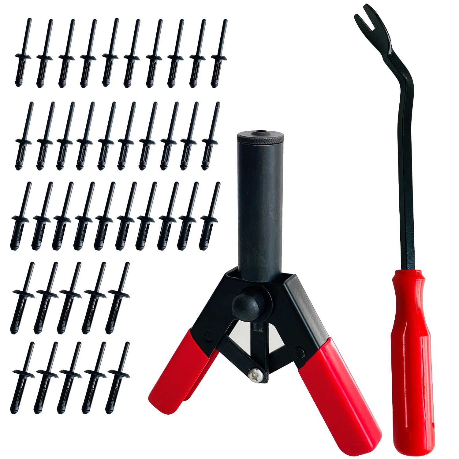 Sutekus Plastic Rivet Gun Set - Includes 40Pcs Poly Rivets Assortment, 1Pcs Rivet Removal Tool and 1Pcs Fastener Remover for Removing Car Door Panel and Upholstery Clips