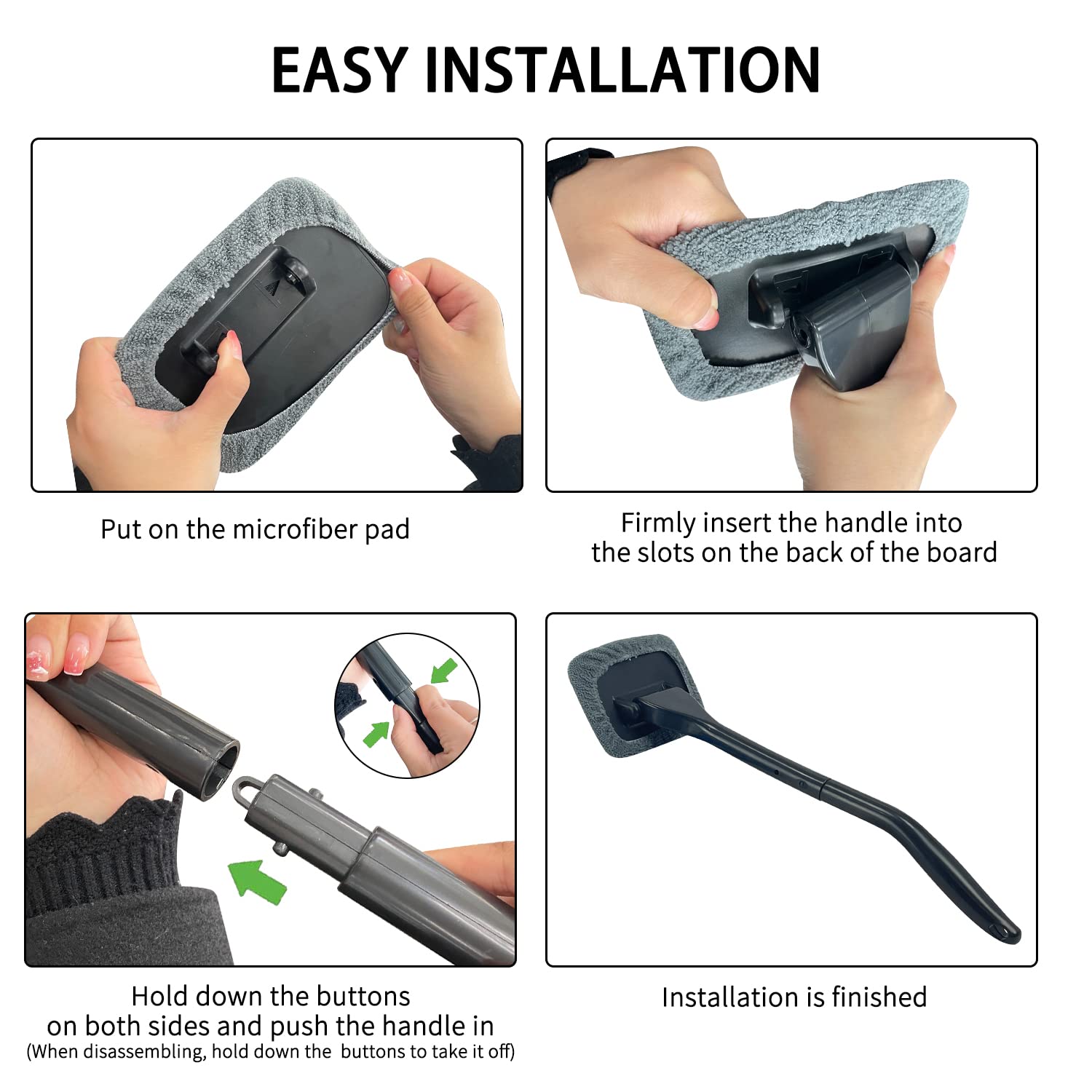 Sutekus Windshield Cleaning Tool Interior Window Cleaning Wand with Detachable Handle Auto Inside Glass Wiper