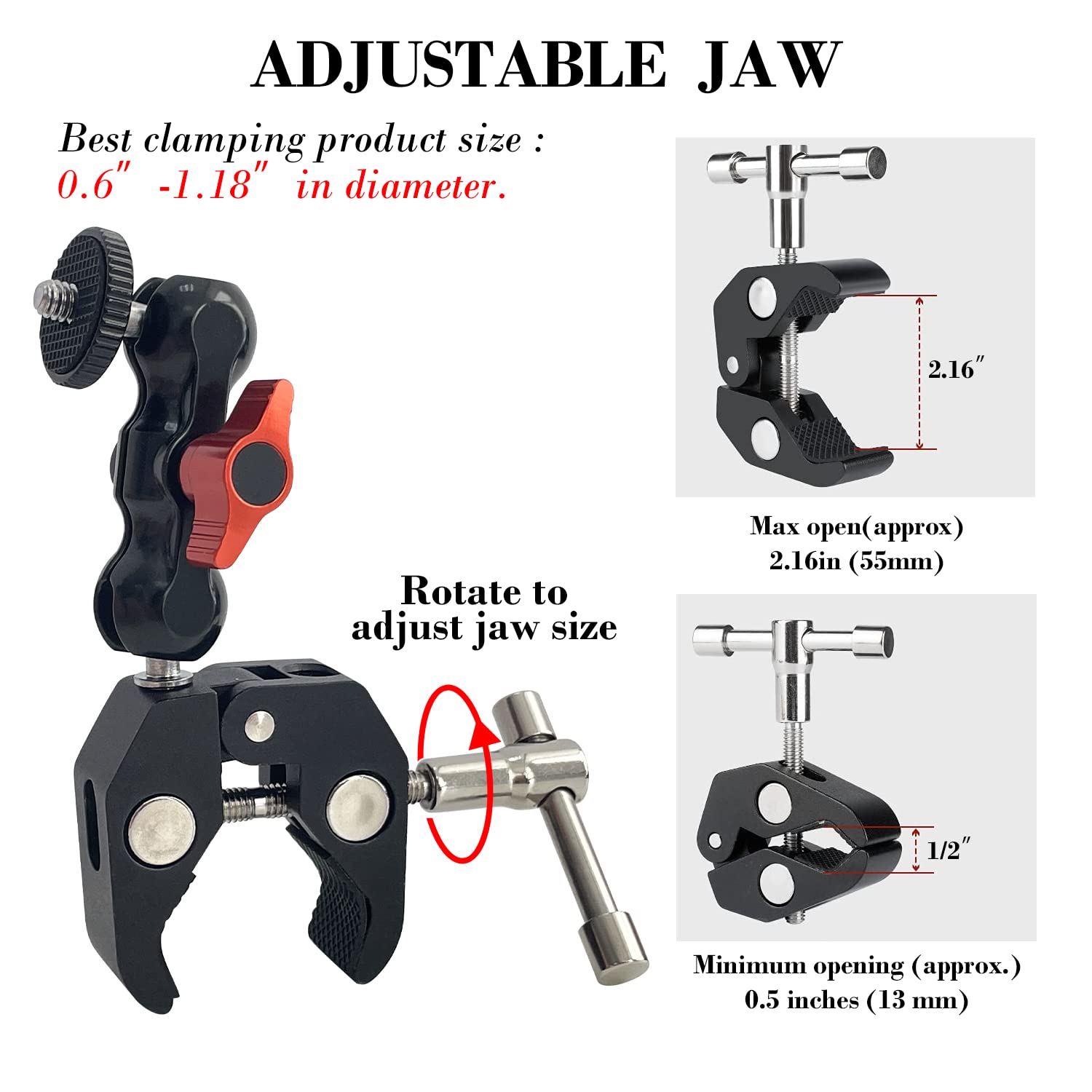 Sutekus Camera Clamp Mount Monitor Mount Bracket Double Ballhead Arm Adapter with Super Clamp for for DSLR Camera/Field Monitor