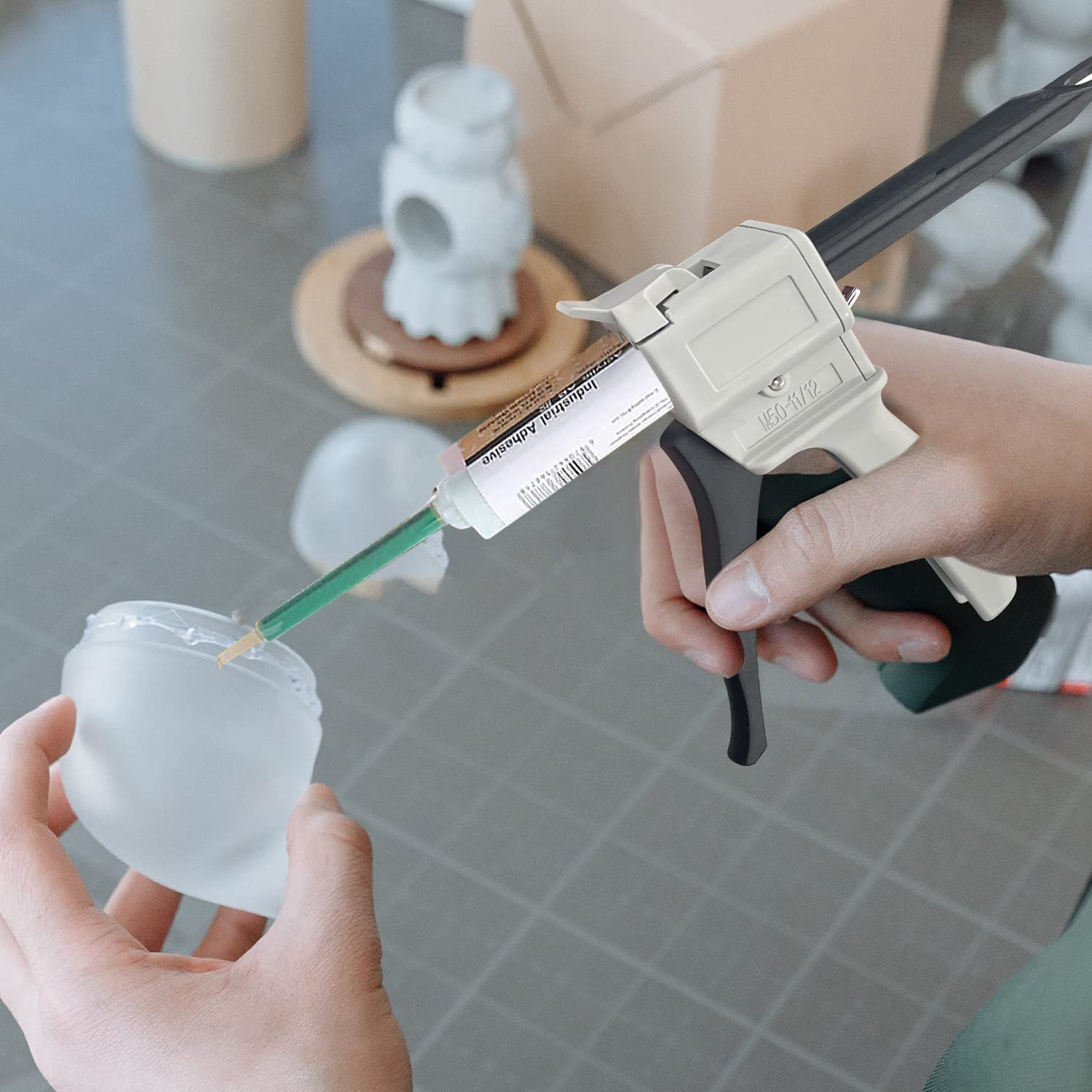Sutekus 50ml Dispensing Gun Kit Impression Mixing Dispensing Gun Epoxy Glue Gun AB Gun 1:1/1:2