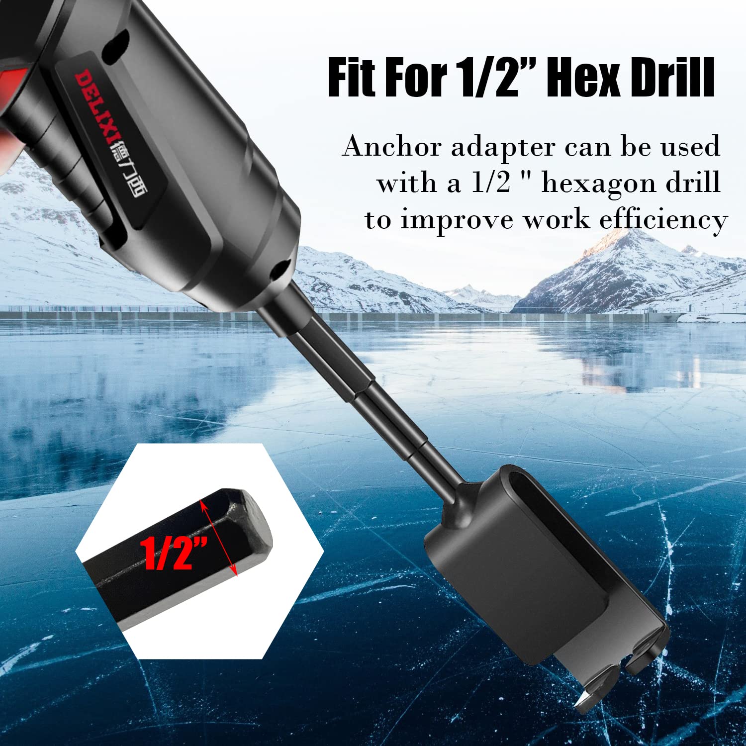 Sutekus Ice Anchor Tool Ice Augers Ice Fishing Anchors Tool Power Drive Drill Adapter for Setting Up Ice Fishing Shelter Tent