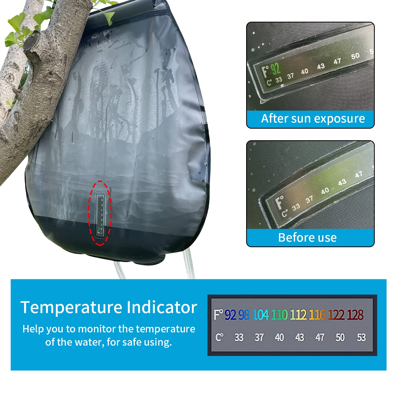 Sutekus Camping Shower Solar Shower Bag 5 Gallon Portable Camping Shower Bag for Outdoor Camping Hiking Beach Swimming Traveling
