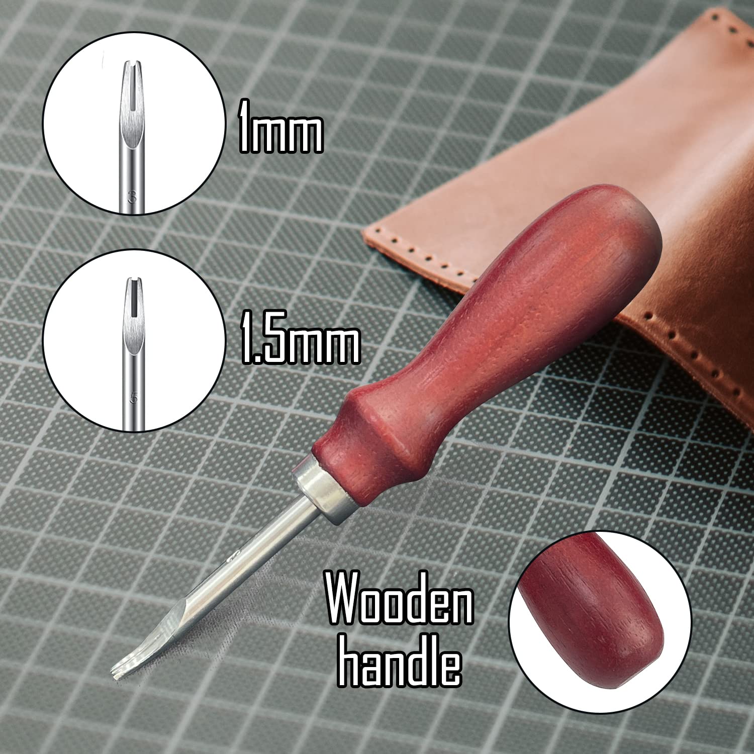 Sutekus Leather Knife Set Including Leather Edge Beveler, 7 in 1 Leather Stitching Groover, Leather Cutting Knife, Sandalwood Leather Craft Tools for DIY Leather Craft Cutting