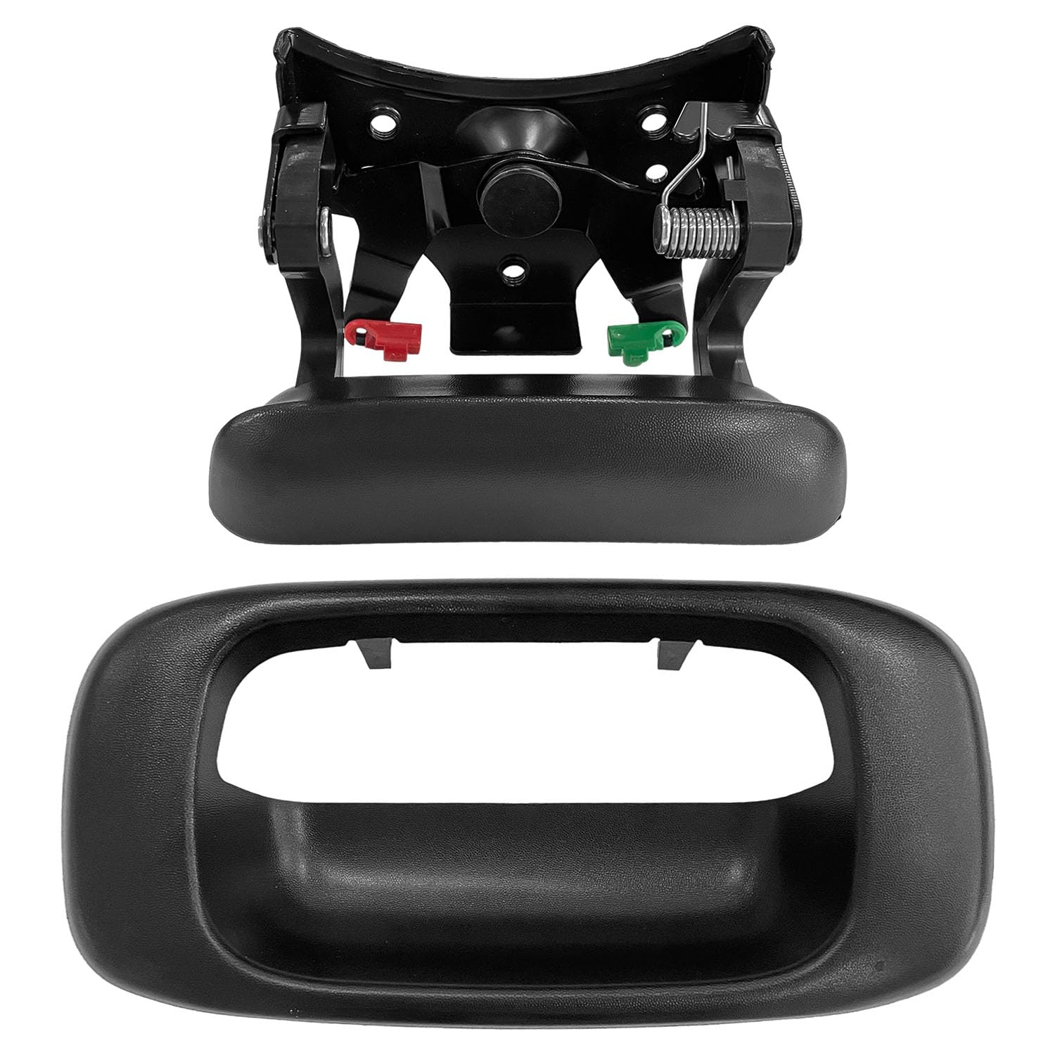 Sutekus Tailgate Handle Latch and Bezel Trim with Rod Clips Compatible with 1999-2007 Chevy Silverado GMC Sierra 1500 2500 3500 Replacement Part # 5997911, 15228539, 15228541, 15228540