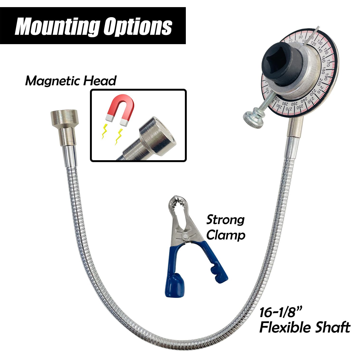 Sutekus Torque Angle Meter 1/2" Drive Wrench Angle Gauge with Flexible Clip Arm