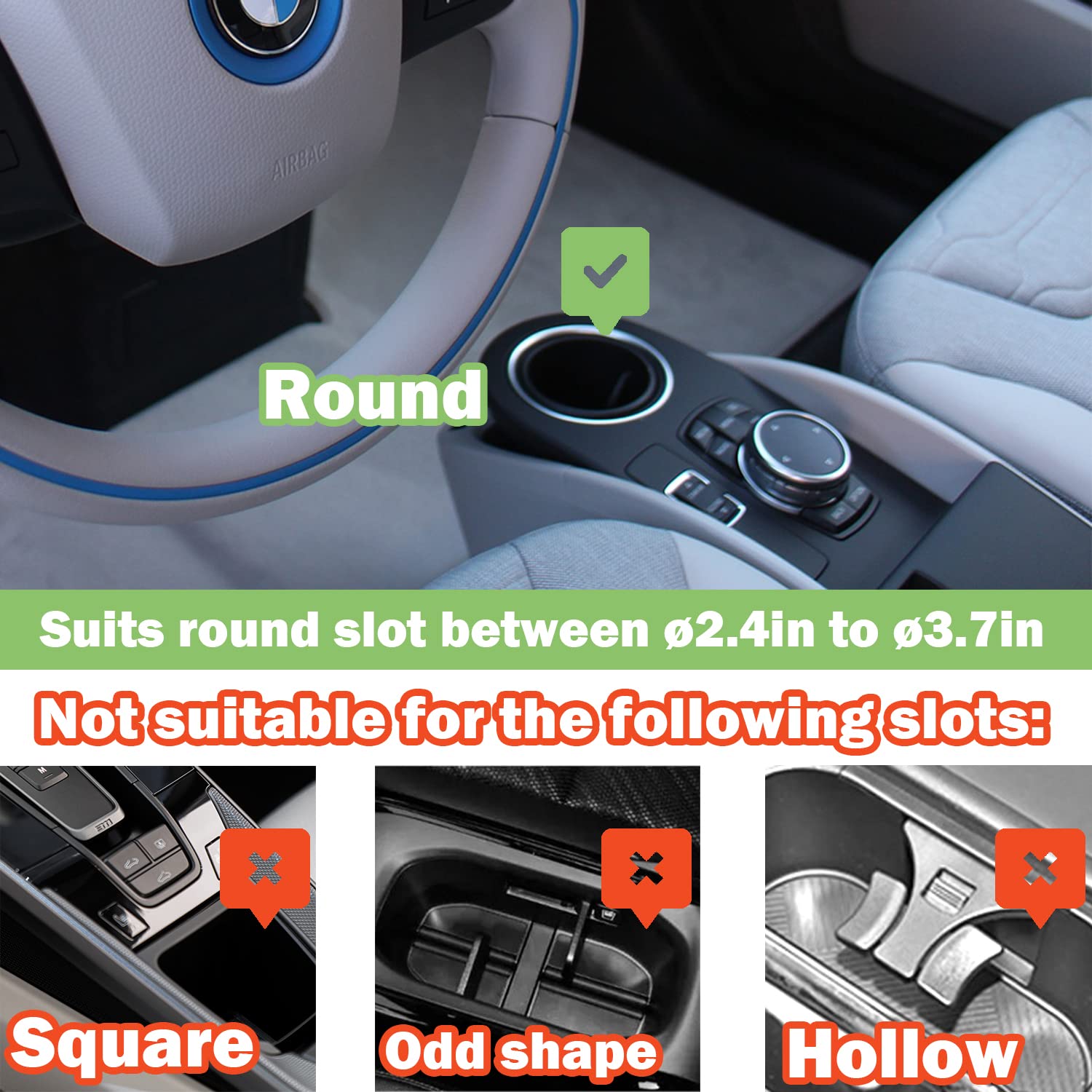 Sutekus 4 in 1 Car Cup Holder Tray Adjustable Automotive Cup Holder Extender with Phone Slot, 3 Car Drink Holder, Car Food Tray Table - Fits Yeti and Hydro Flasks