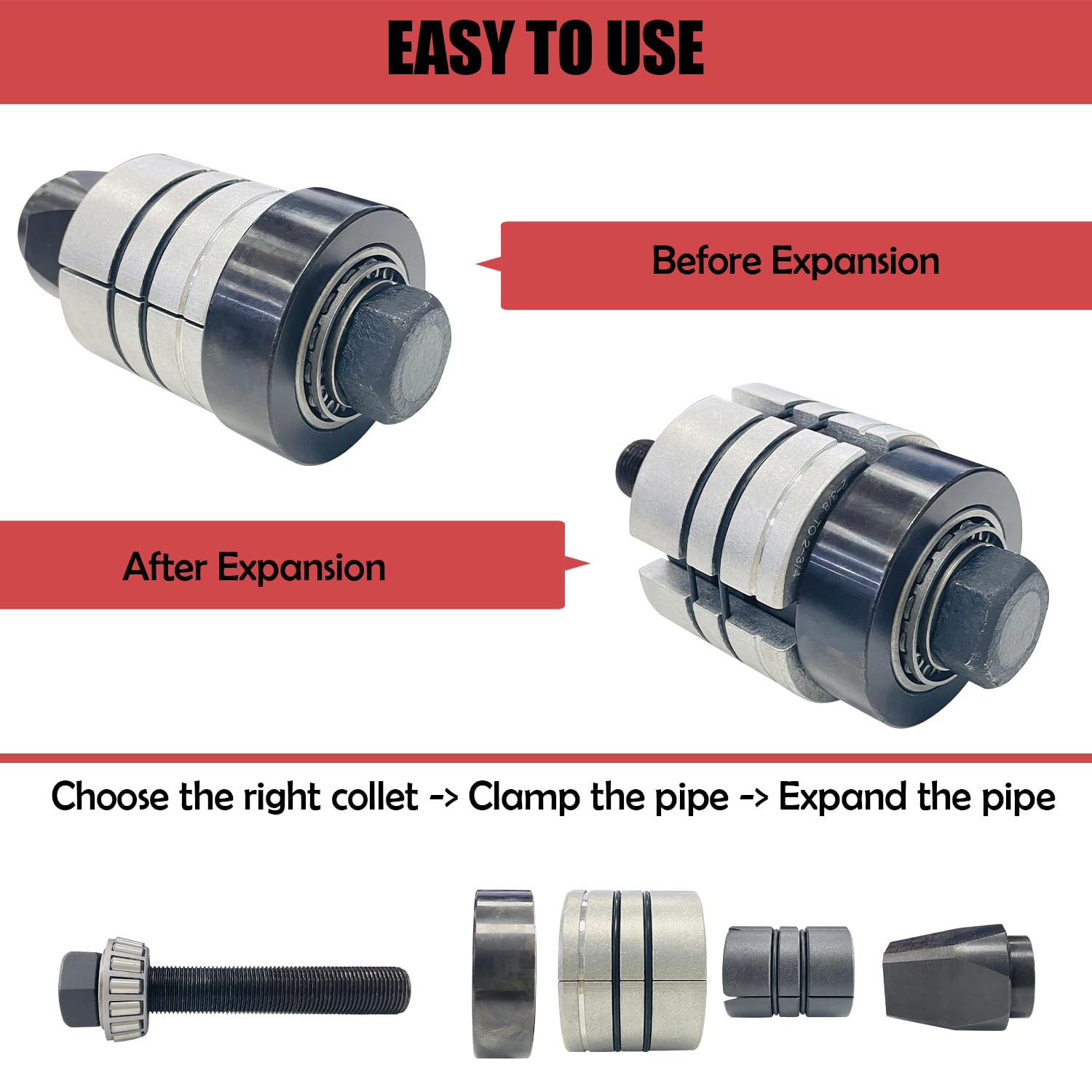 Sutekus Exhaust Pipe Expander Tool Kit 1-5/8" to 4-1/4" Exhaust Pipe Stretcher Kit Muffler Pipe Spreader Tool Set, 7Pcs