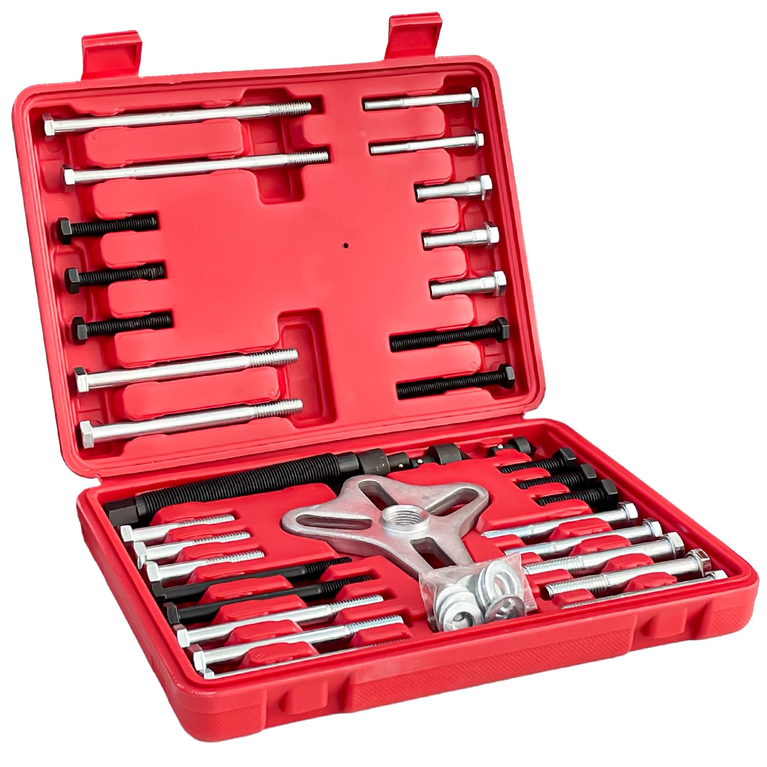Sutekus Harmonic Balancer Puller Set Steering Wheel Crankshaft Pulley Puller Flange Type Gear and Crank Puller Set Flywheel Remover, 46-Piece Tool Kit