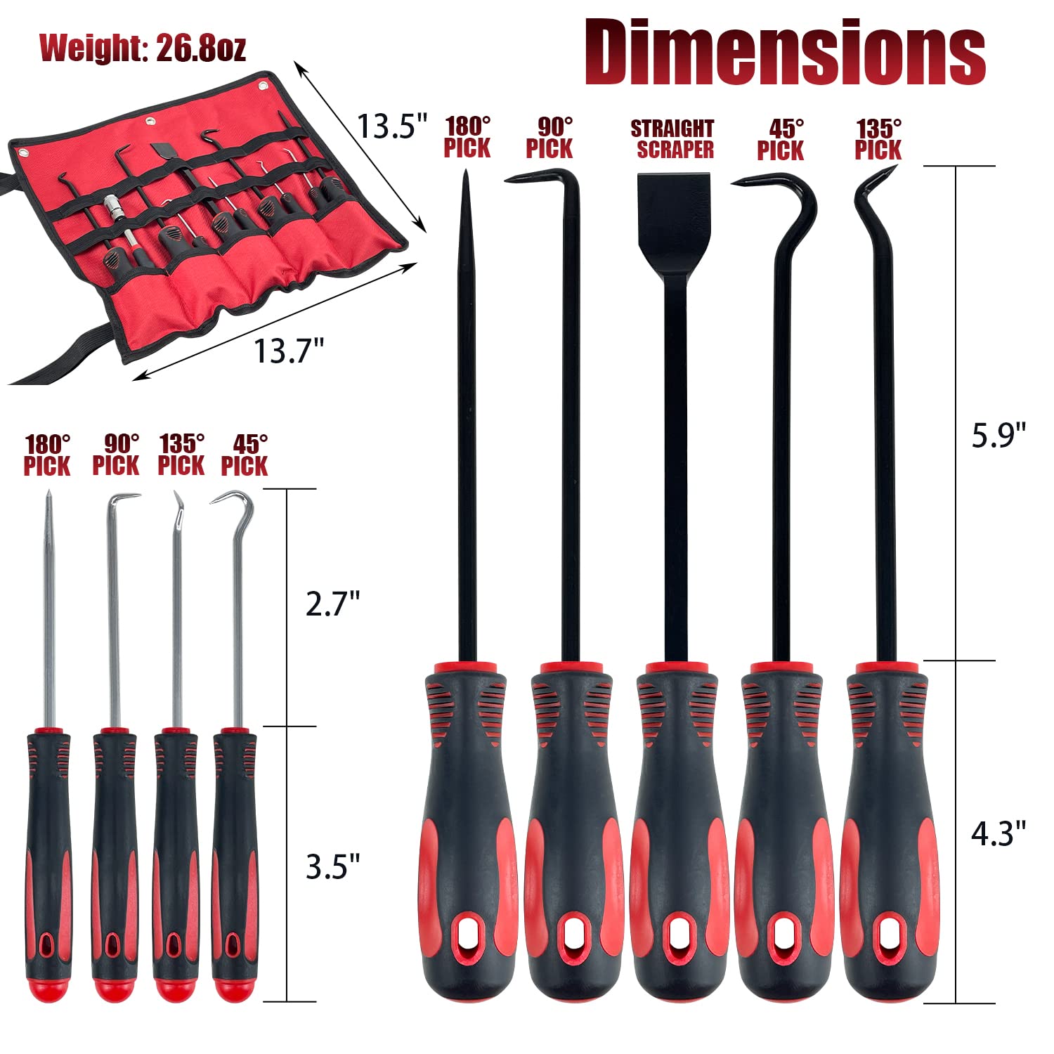Sutekus 10PCS Pick and Hook Set with Scraper Pick Tool Set Magnetic Telescoping Pick Tool for Car Auto Oil Seal/O-Ring Gasket Pick