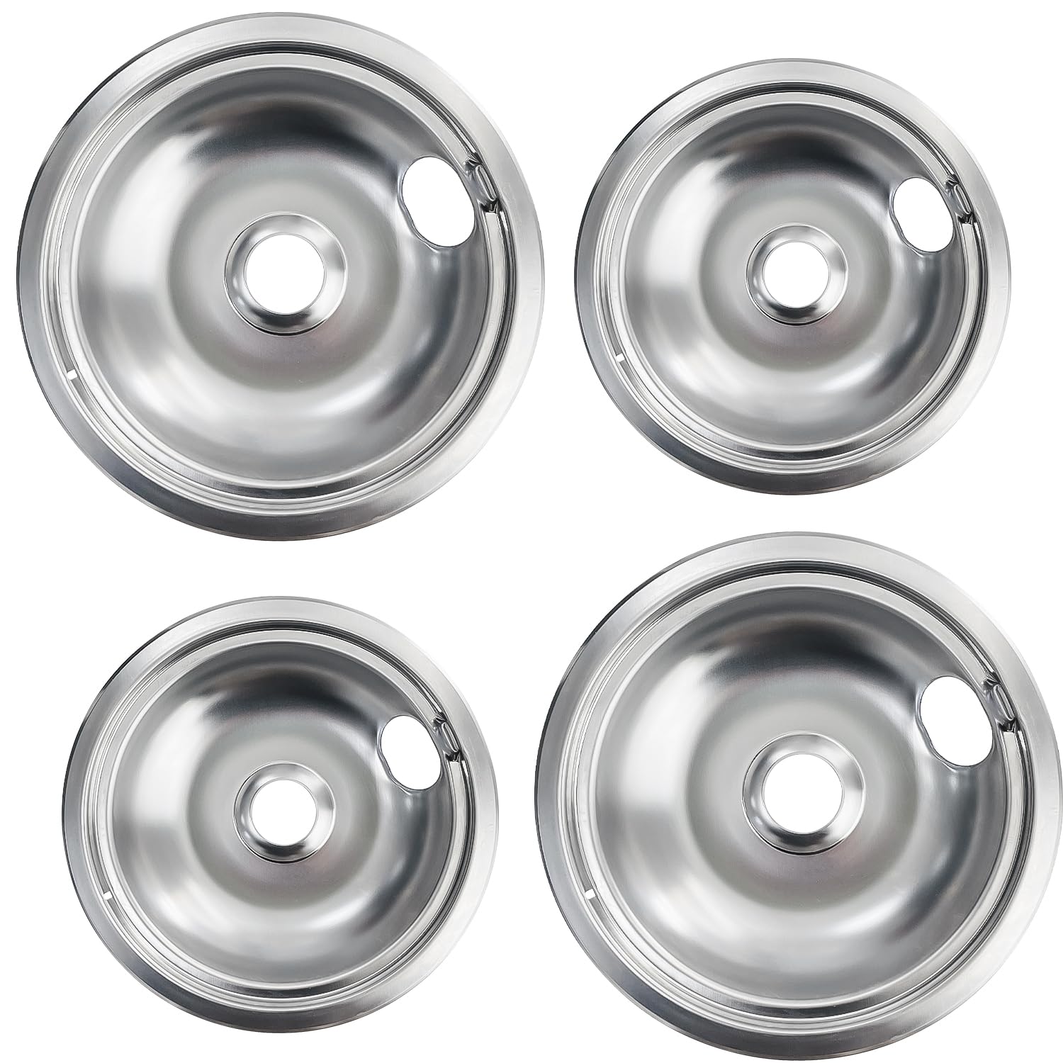 Sutekus Drip Pans Cooktop Porcelain Drip Pans Set Including 2 Pcs 6'' Range Replacement Drip Bowls and 2 Pcs 8 '' Cooktop Replacement Drip Pans for Frigidaire Kenmore