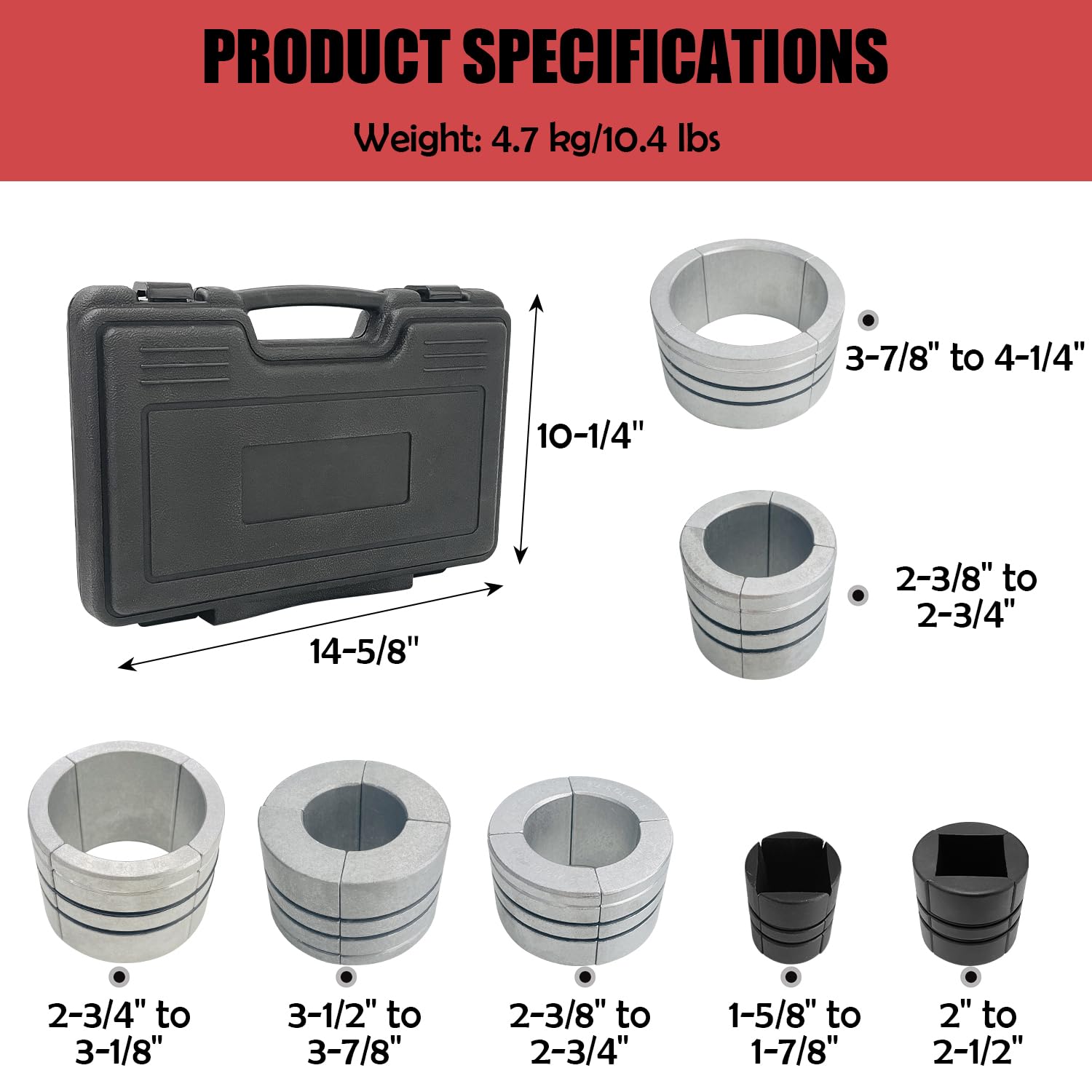 Sutekus Exhaust Pipe Expander Tool Kit 1-5/8" to 4-1/4" Exhaust Pipe Stretcher Kit Muffler Pipe Spreader Tool Set, 7Pcs
