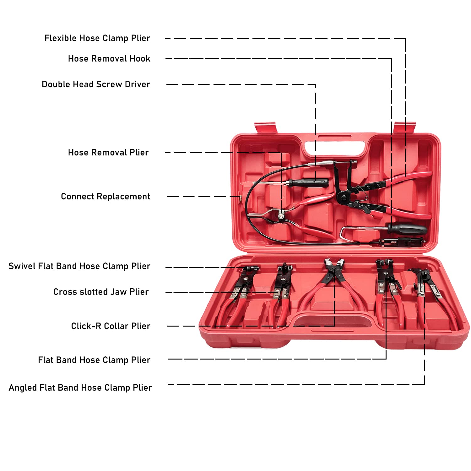 Sutekus Automotive Wire Long Reach Hose Clamp Pliers Set 9pcs Fuel Oil Water Hose Auto Tools for Clamp Removal and Installation