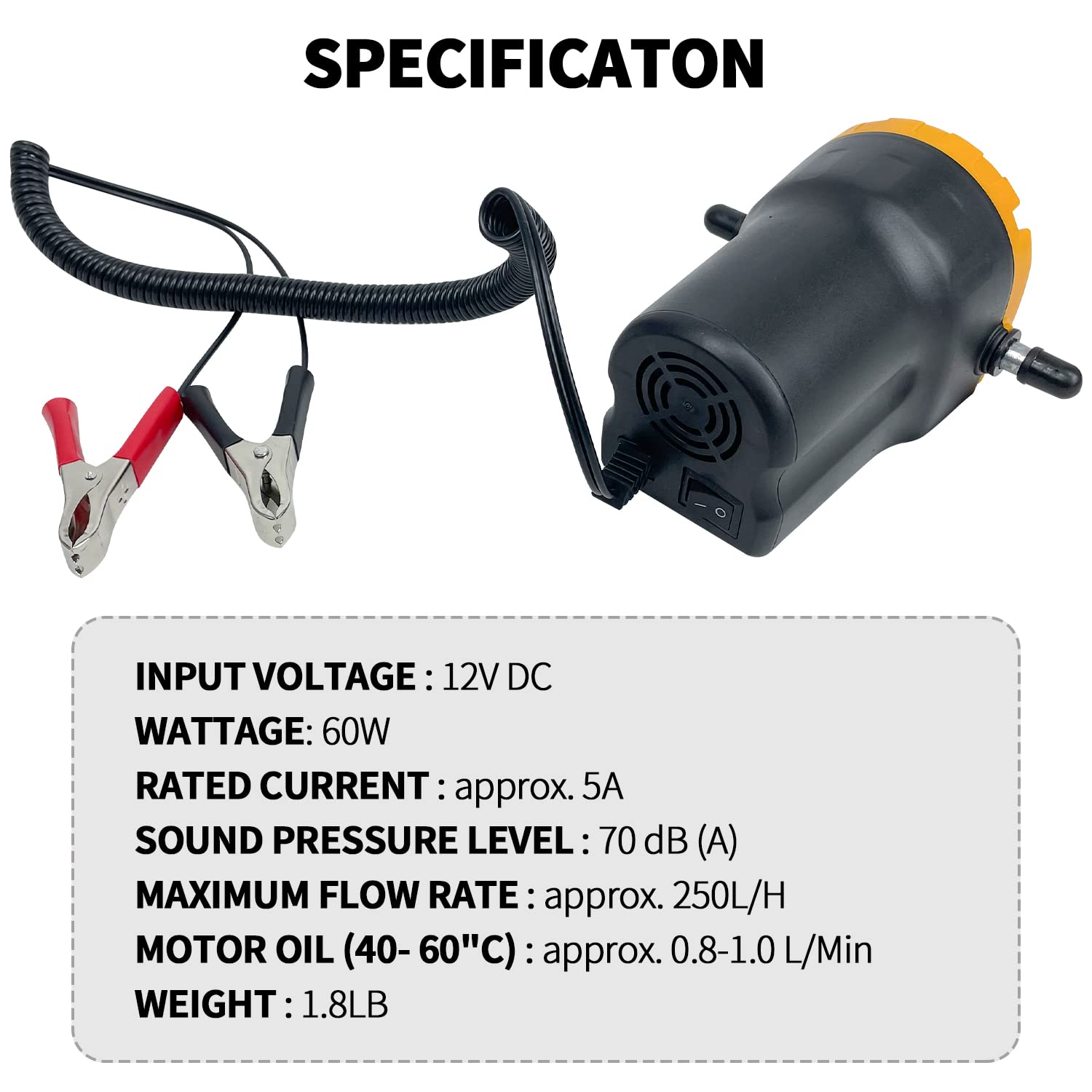 Sutekus Oil Pump Extractor 12V 60W Diesel Fluid Scavenge Suction Pump Oil Change Pump for Car Truck Rv Boat ATV