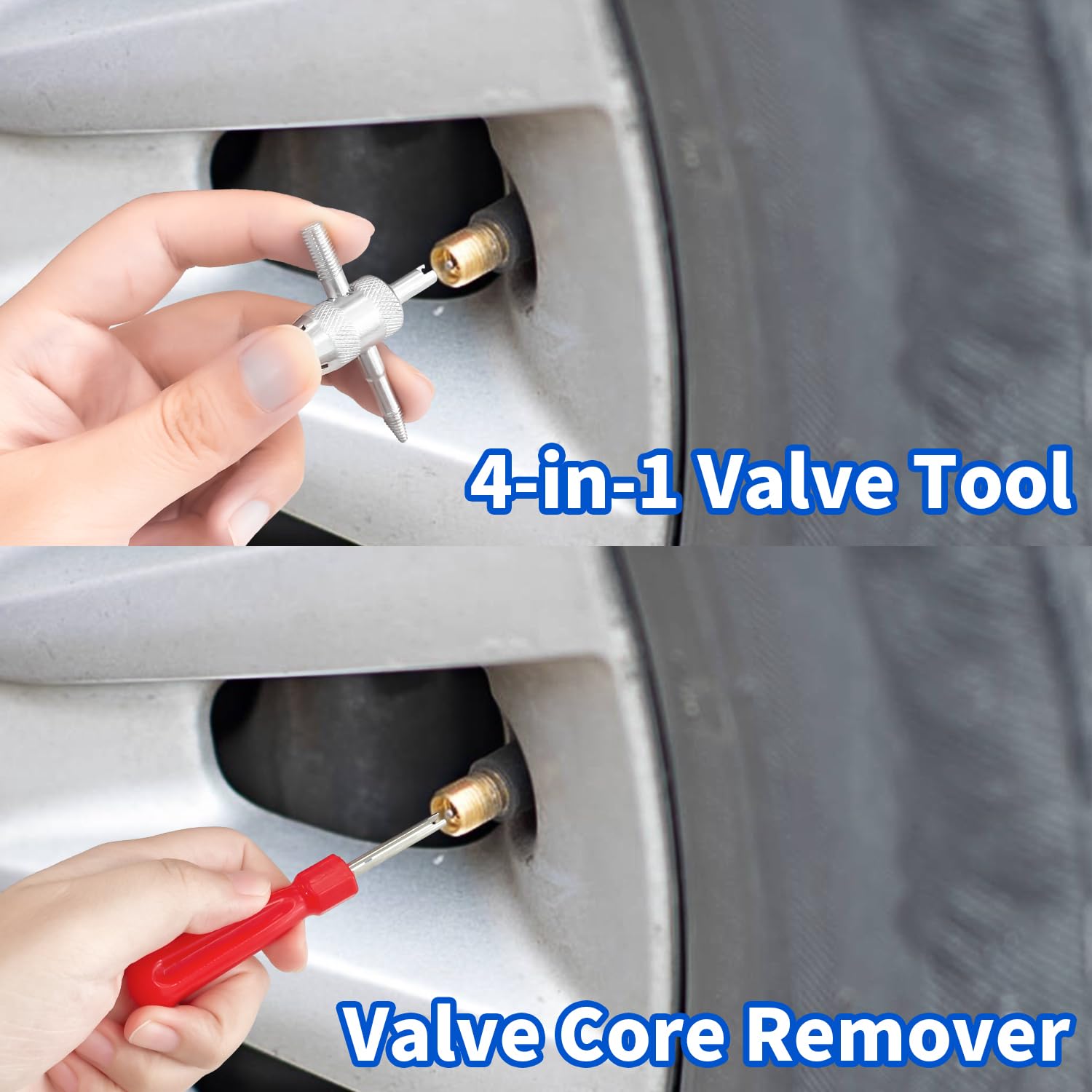 Sutekus Tire Valve Stem Puller/Installer Auto Tool Set Including No Scratch Valve Stem Puller & Installer, Valve Core Remover and 4-Way Valve Tool for Automobile Tire Stem Core Repair, 2Sets