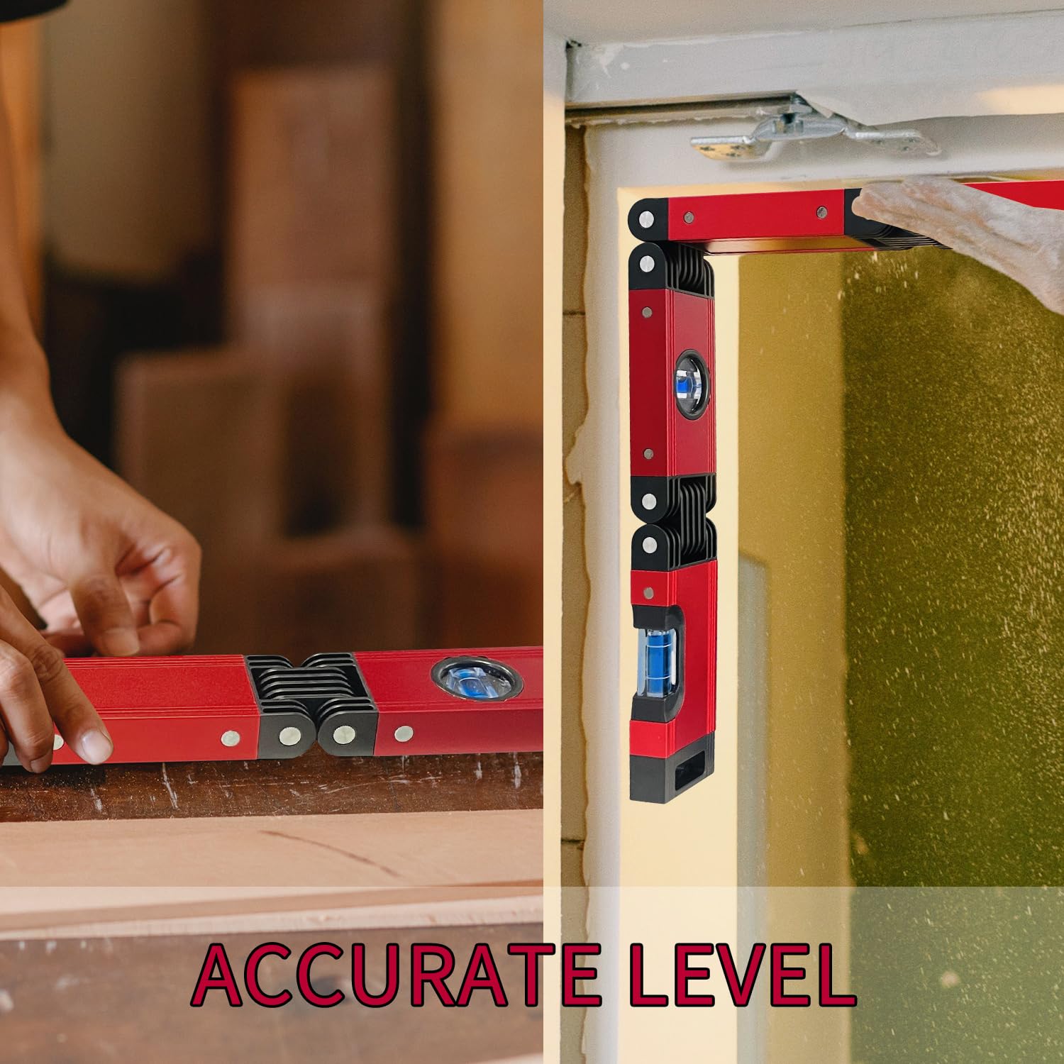 Sutekus Folding Level 5 Sections Foldable Level Aluminum Alloy Multi-Angle Measurement Tool with Level Bubbles and Powerful Magnets for Woodworking Construction