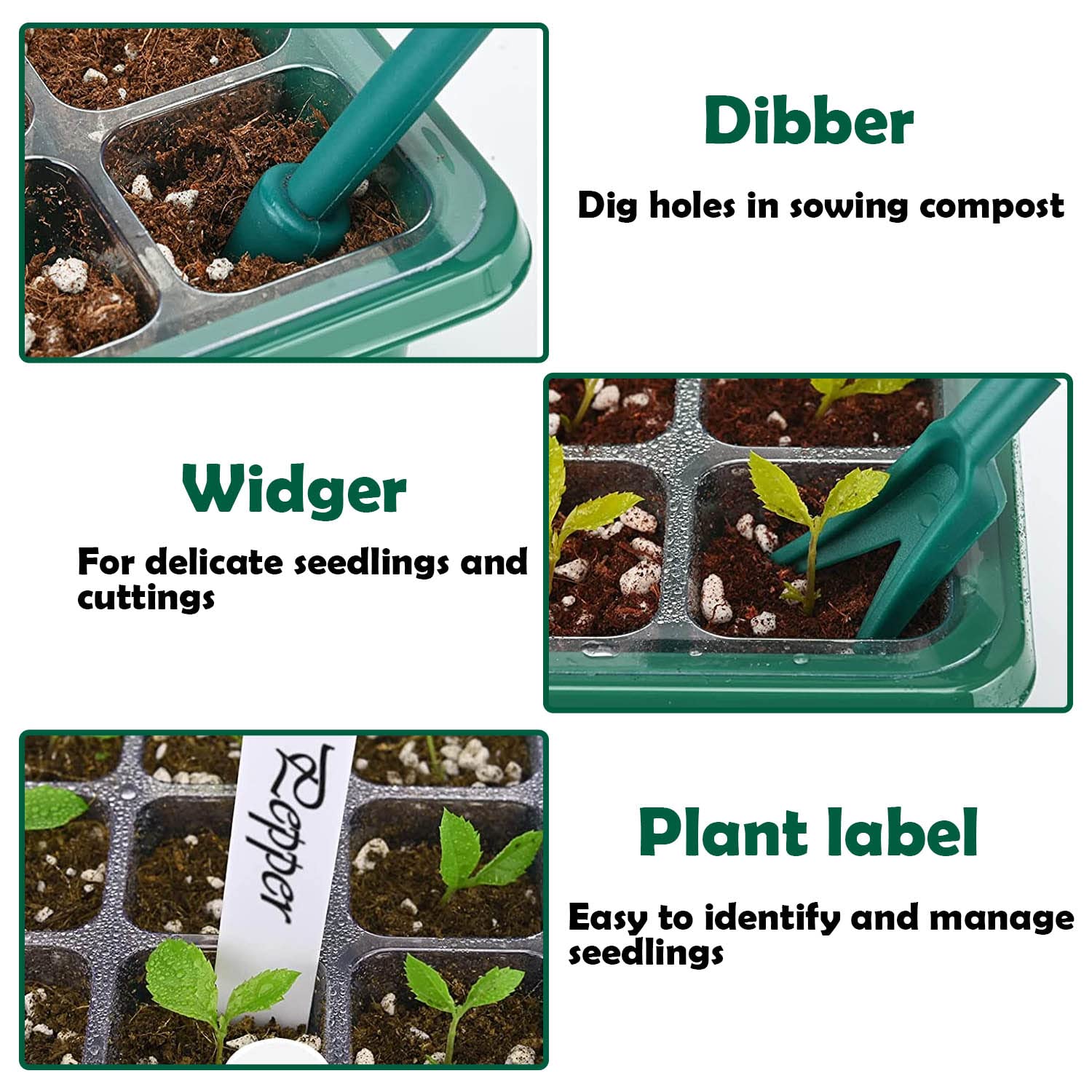 Sutekus Seedling Trays Seed Starter Kit with Humidity Adjustment Domes Mini Propagator Plant Grow Set for Seedling Greenhouse, 5Packs/60Cells